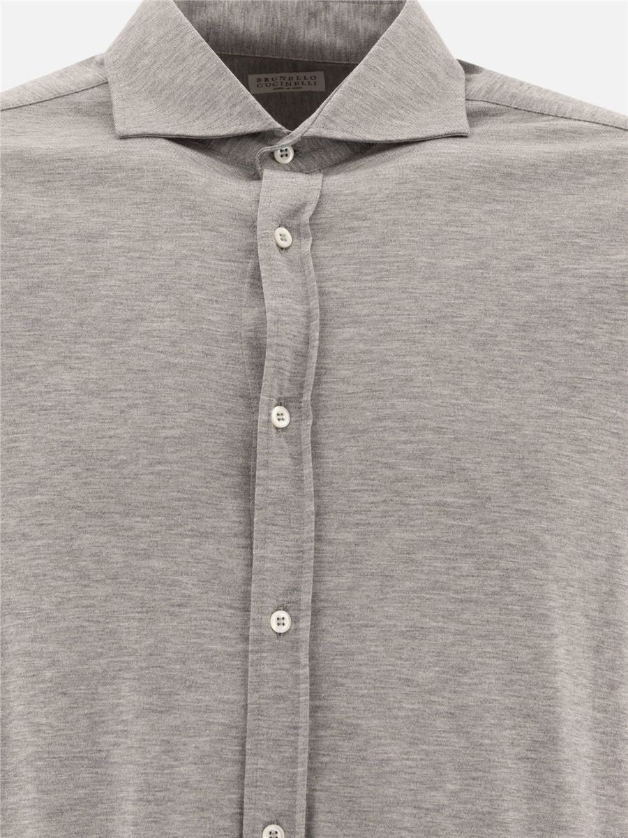 Spread-collar jersey shirt-BRUNELLO CUCINELLI-Verso