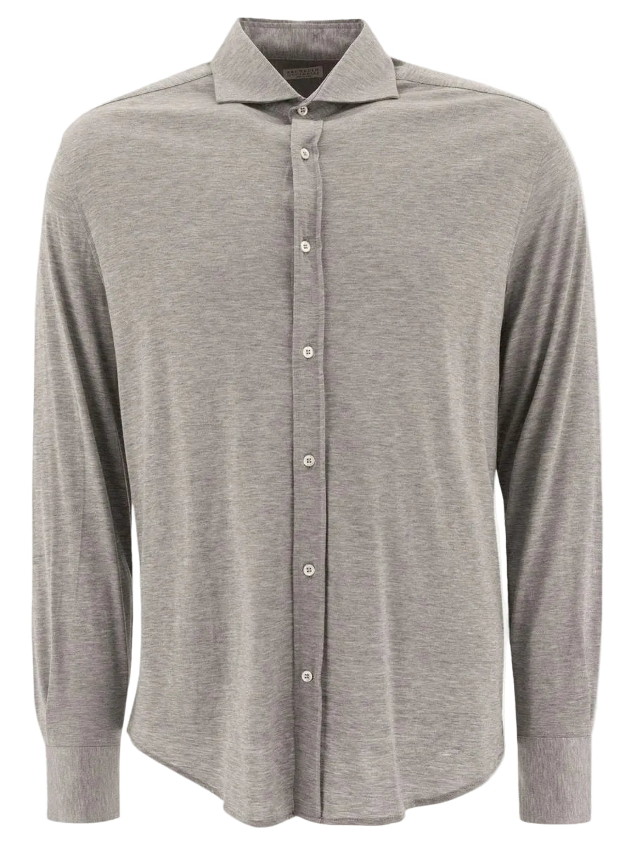Spread-collar jersey shirt-BRUNELLO CUCINELLI-307181-M-Verso