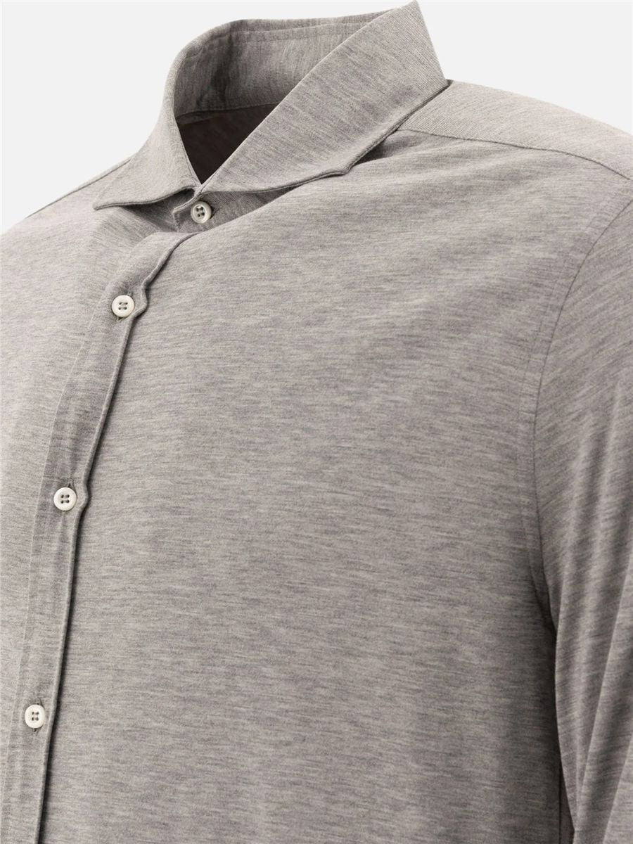 Spread-collar jersey shirt-BRUNELLO CUCINELLI-Verso