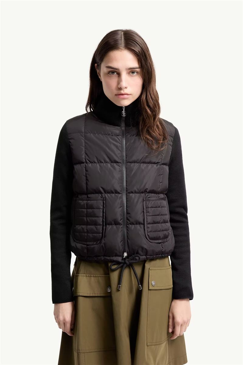 Square-quilted padded wool zip-up cardigan-MONCLER-Verso