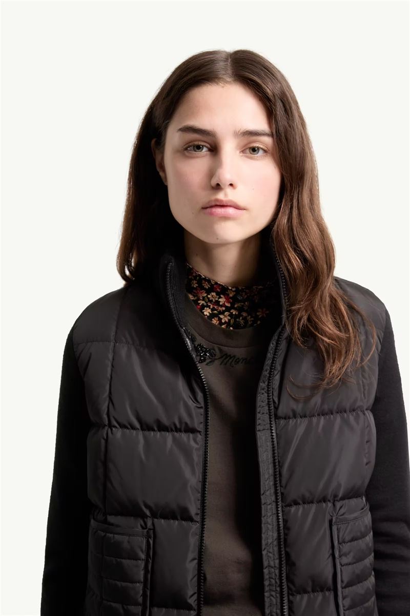 Square-quilted padded wool zip-up cardigan-MONCLER-Verso