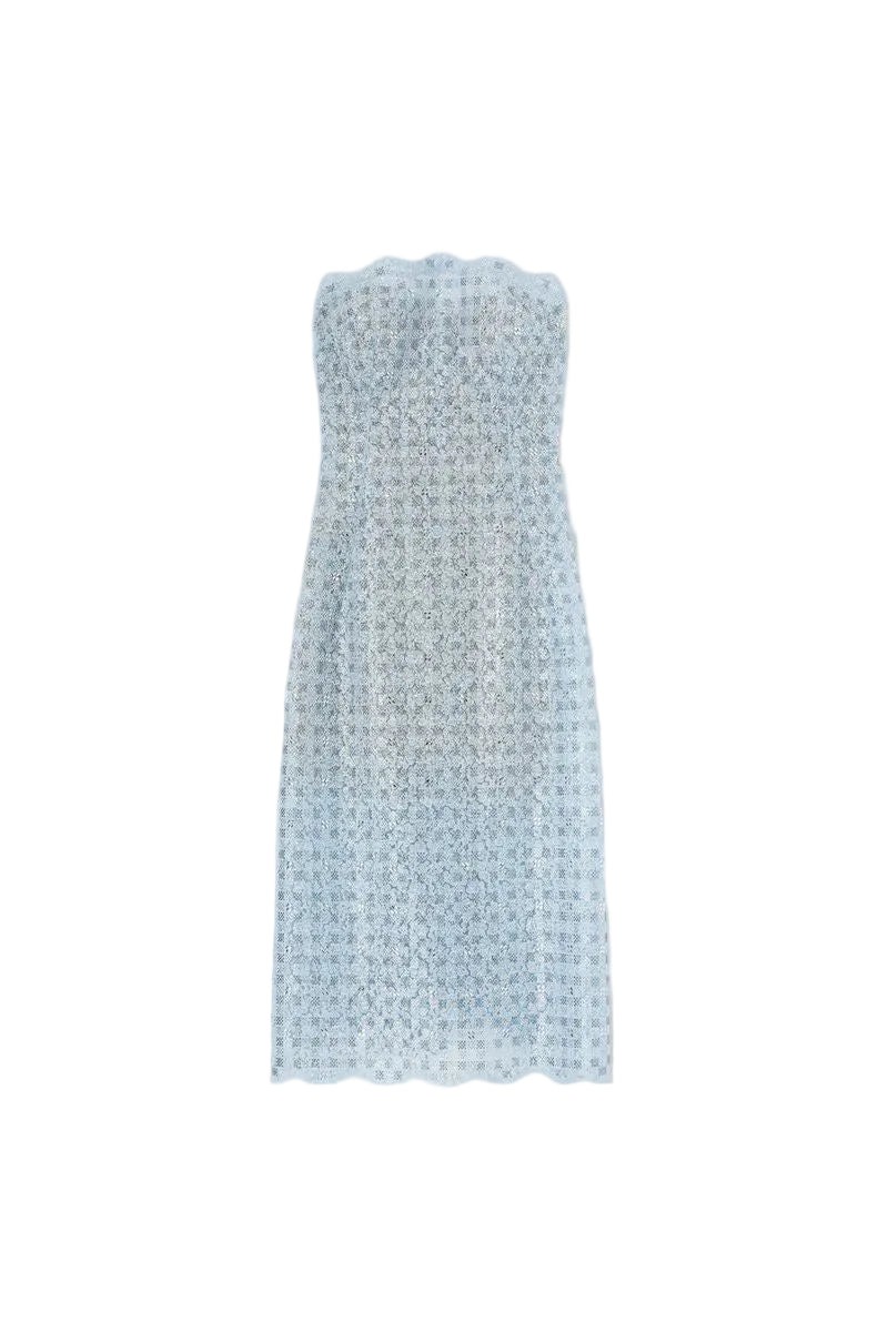 Strapless bustier dress in rhinestones, crystals and rebrodé lace-ERMANNO SCERVINO-Verso