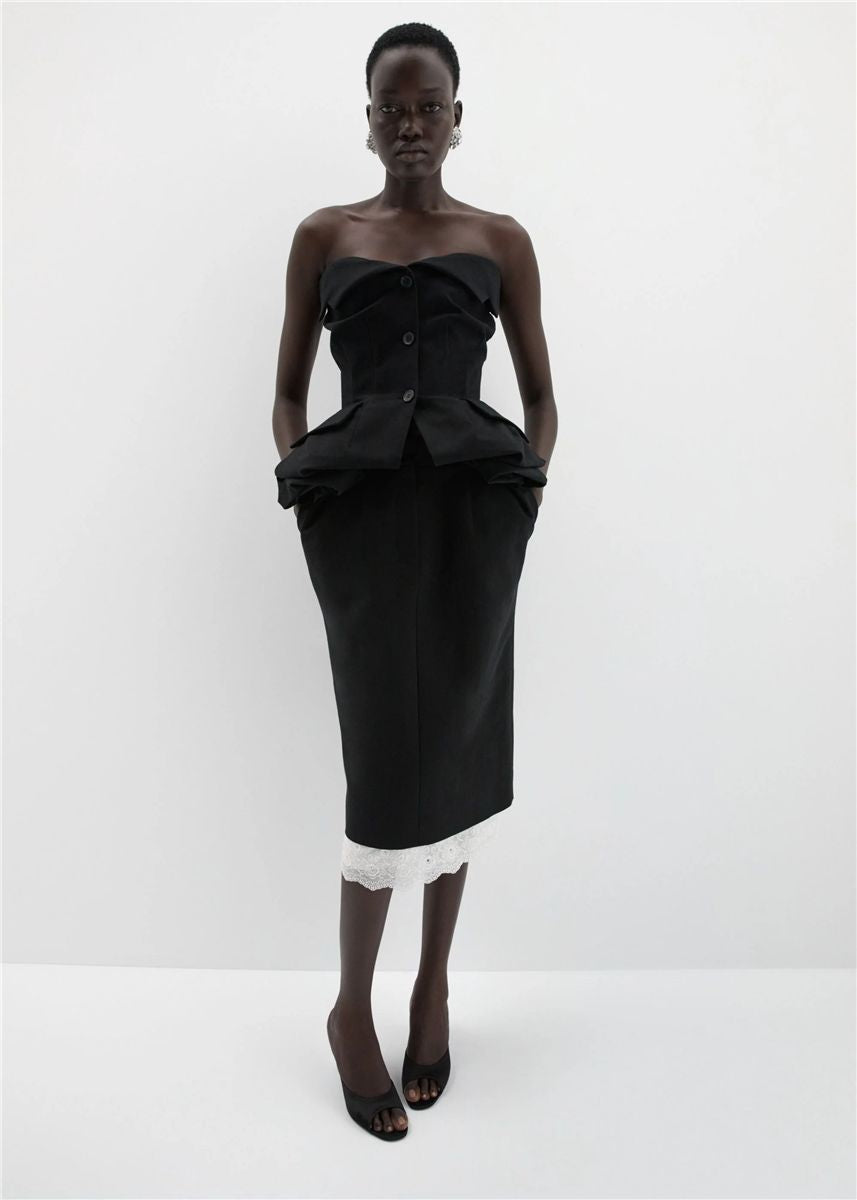 Strapless cotton blouse with rose peplum in black-MAGDA BUTRYM-Verso