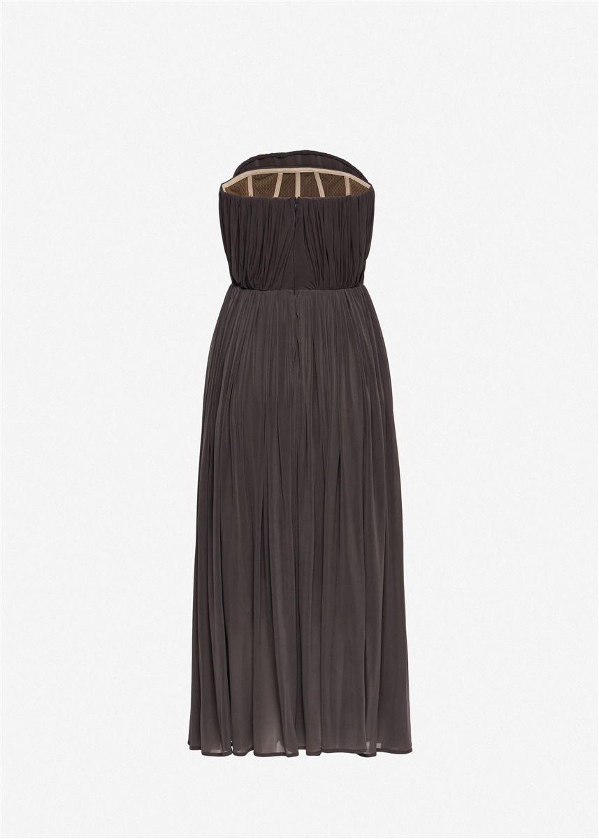 Strapless pleated corset dress in brown-MAGDA BUTRYM-Verso