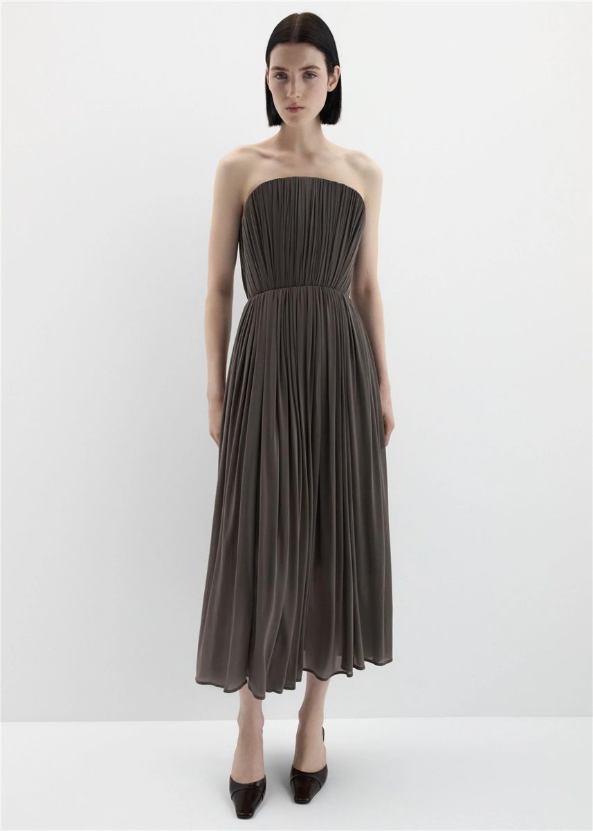 Strapless pleated corset dress in brown-MAGDA BUTRYM-Verso