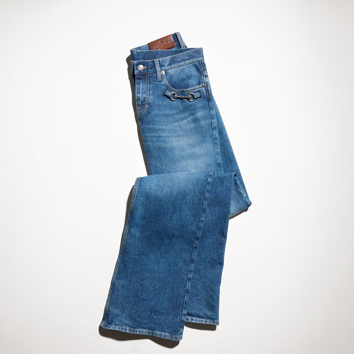Stretch cotton denim with horsebit-GUCCI-Verso