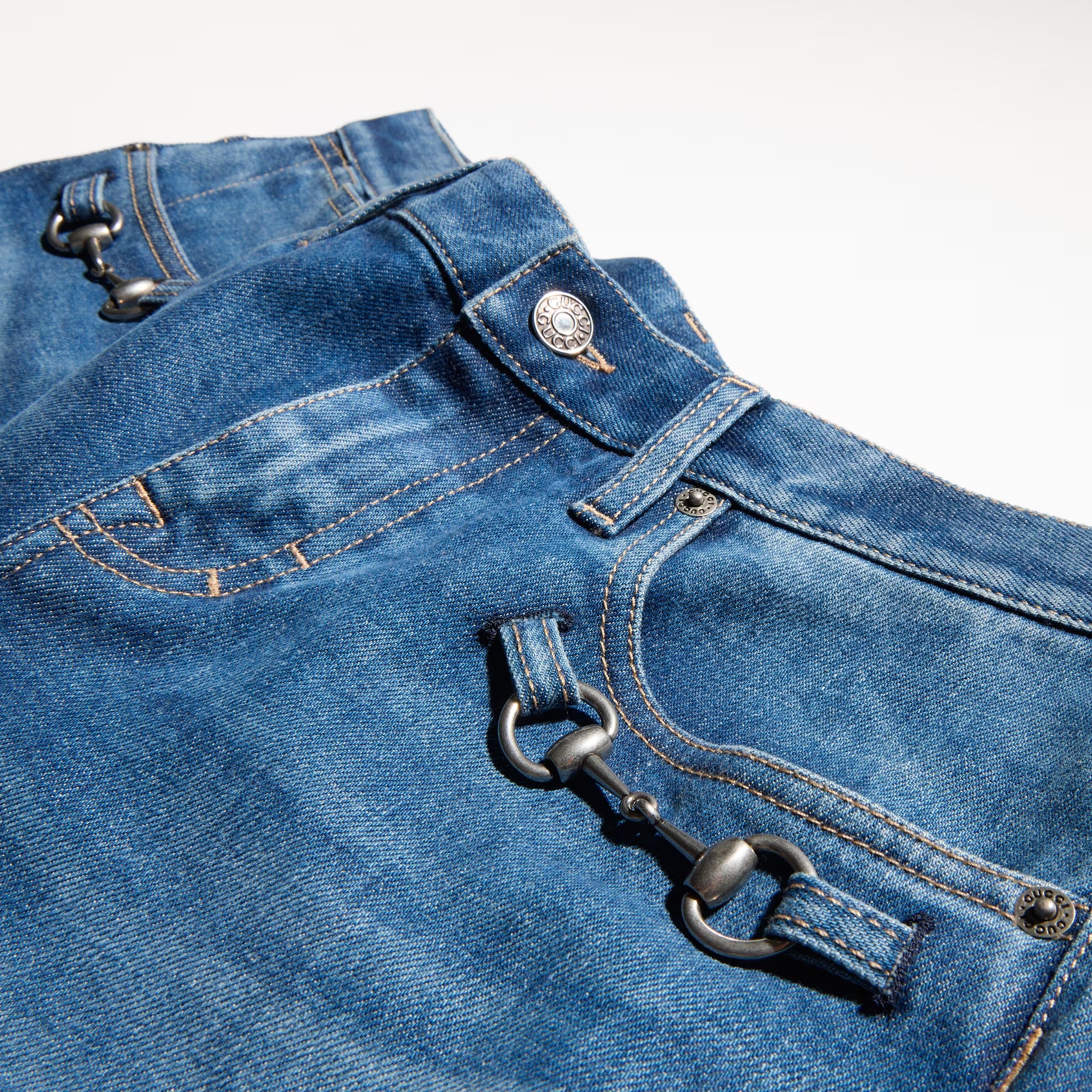 Stretch cotton denim with horsebit-GUCCI-Verso