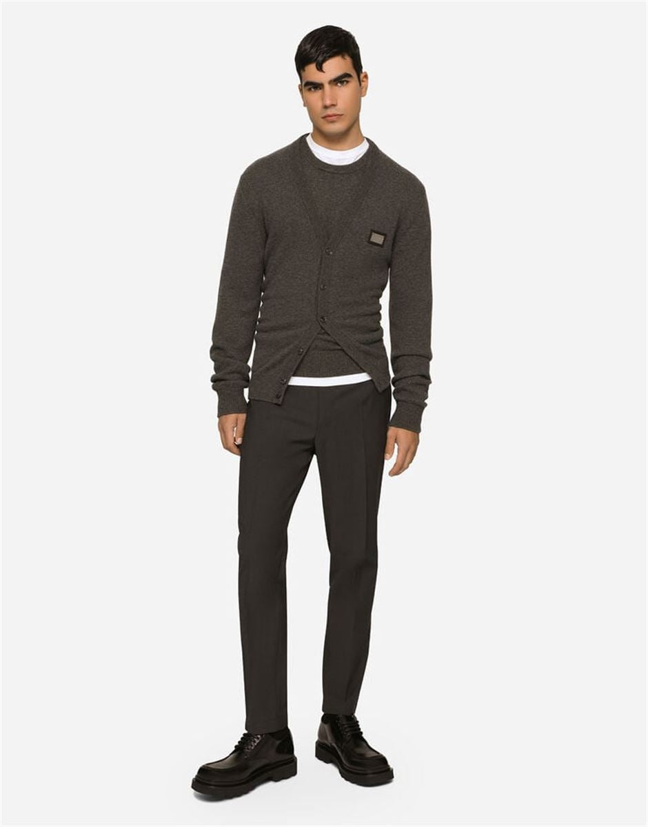 STRETCH COTTON PANTS WITH DG PATCH-DOLCE & GABBANA-Verso