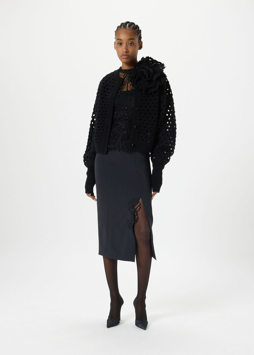 Stretch Lace Jumper with Ramage Embroidery-BLUMARINE-Verso