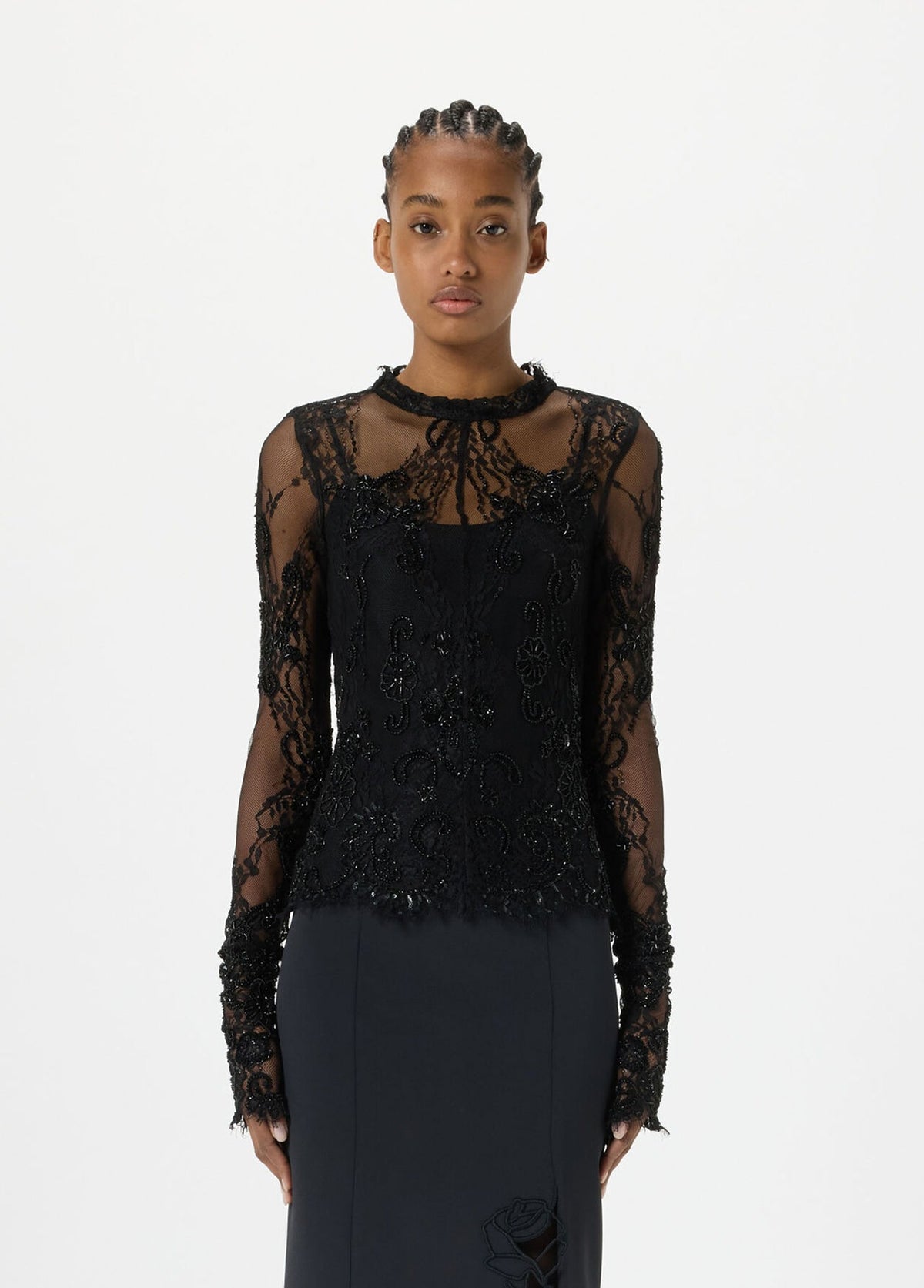 Stretch Lace Jumper with Ramage Embroidery-BLUMARINE-Verso