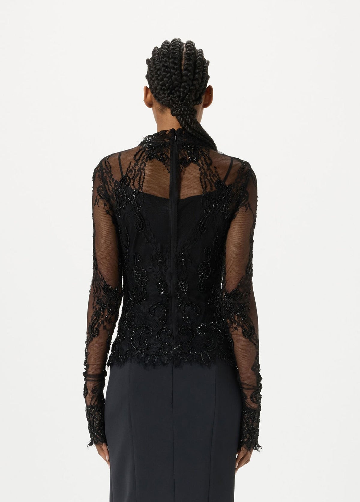 Stretch Lace Jumper with Ramage Embroidery-BLUMARINE-Verso