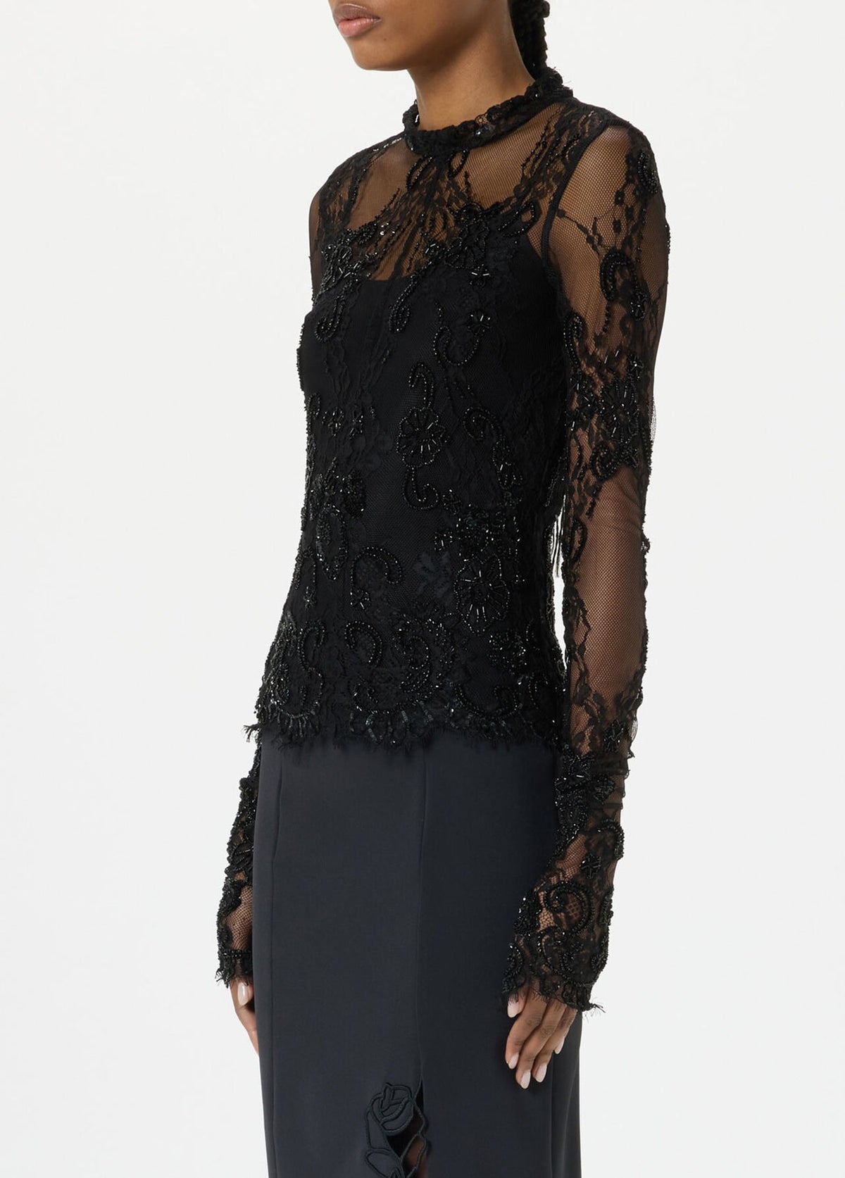 Stretch Lace Jumper with Ramage Embroidery-BLUMARINE-Verso