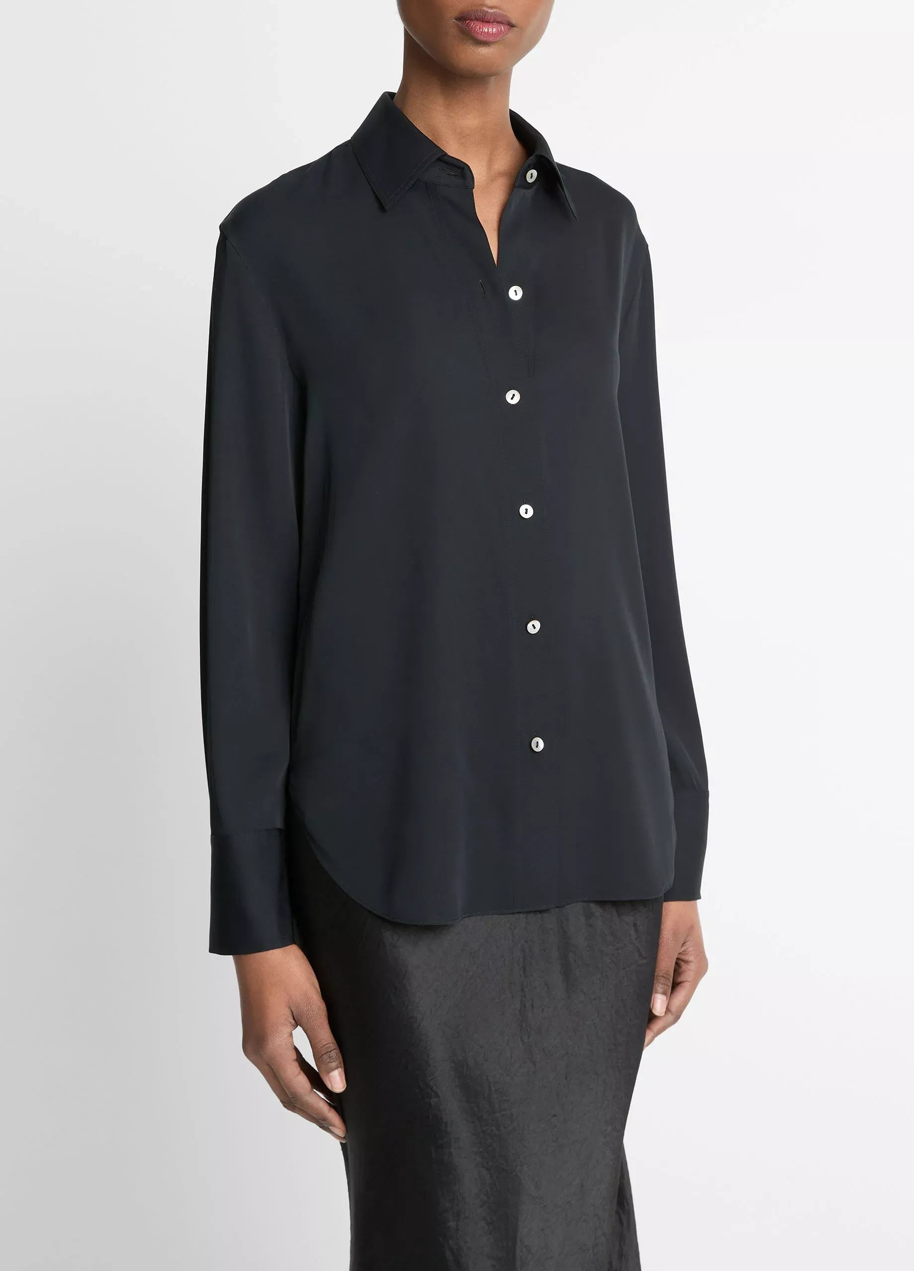 Stretch-silk button-front blouse-VINCE-Verso
