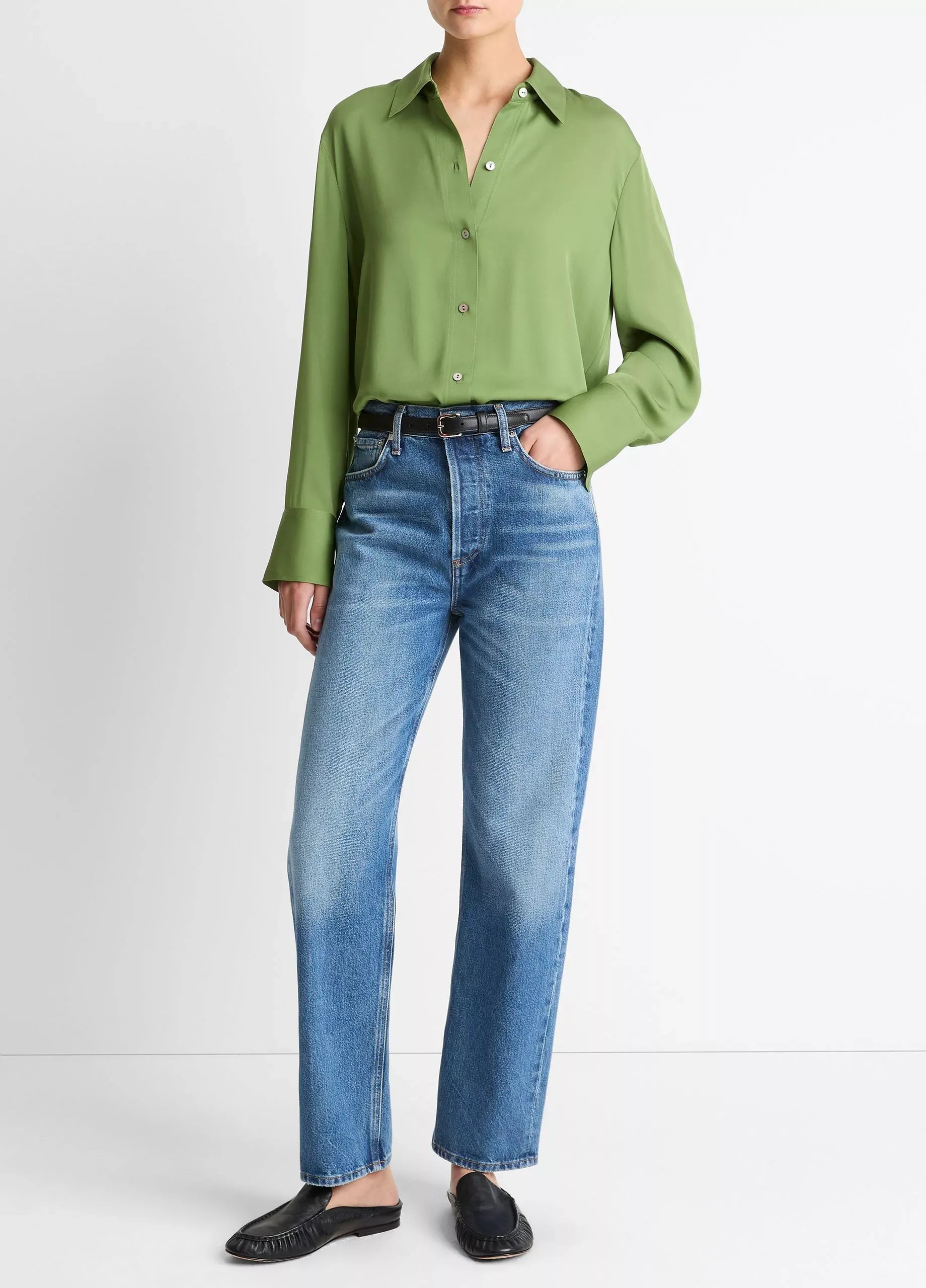 Stretch-silk button-front blouse-VINCE-Verso