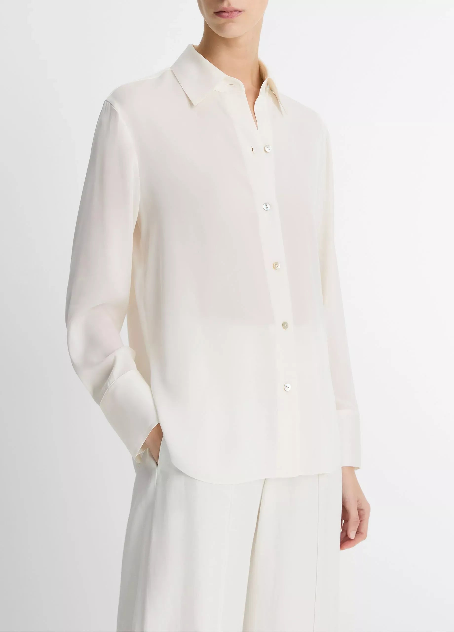 Stretch-silk button-front blouse-VINCE-Verso