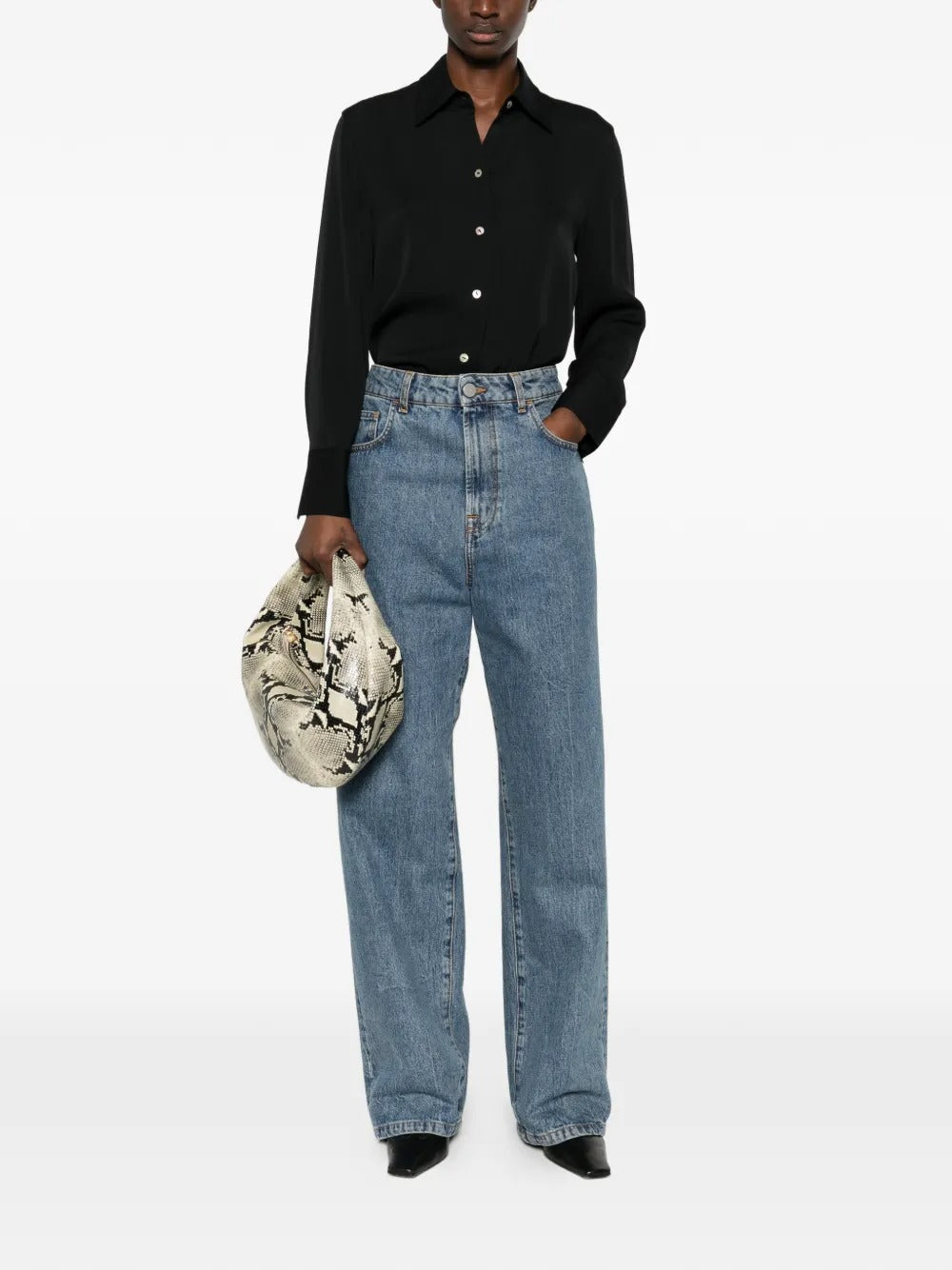 Stretch-silk Button-front Blouse-VINCE-Verso