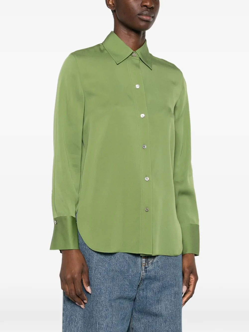 Stretch-silk Button-front Blouse-VINCE-Verso