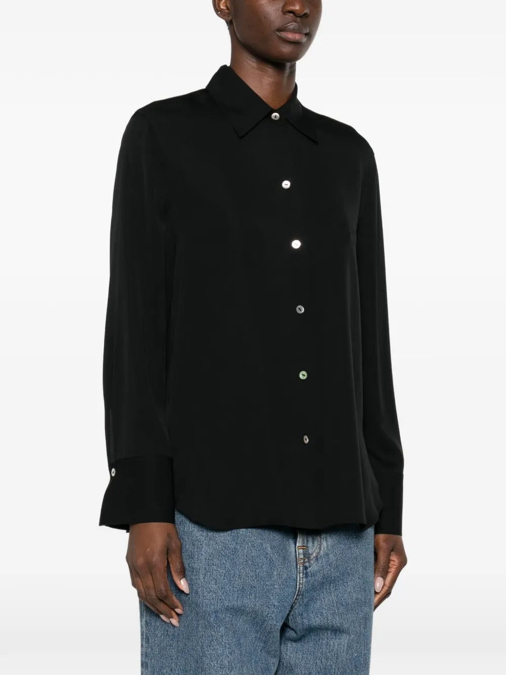 Stretch-silk Button-front Blouse-VINCE-Verso