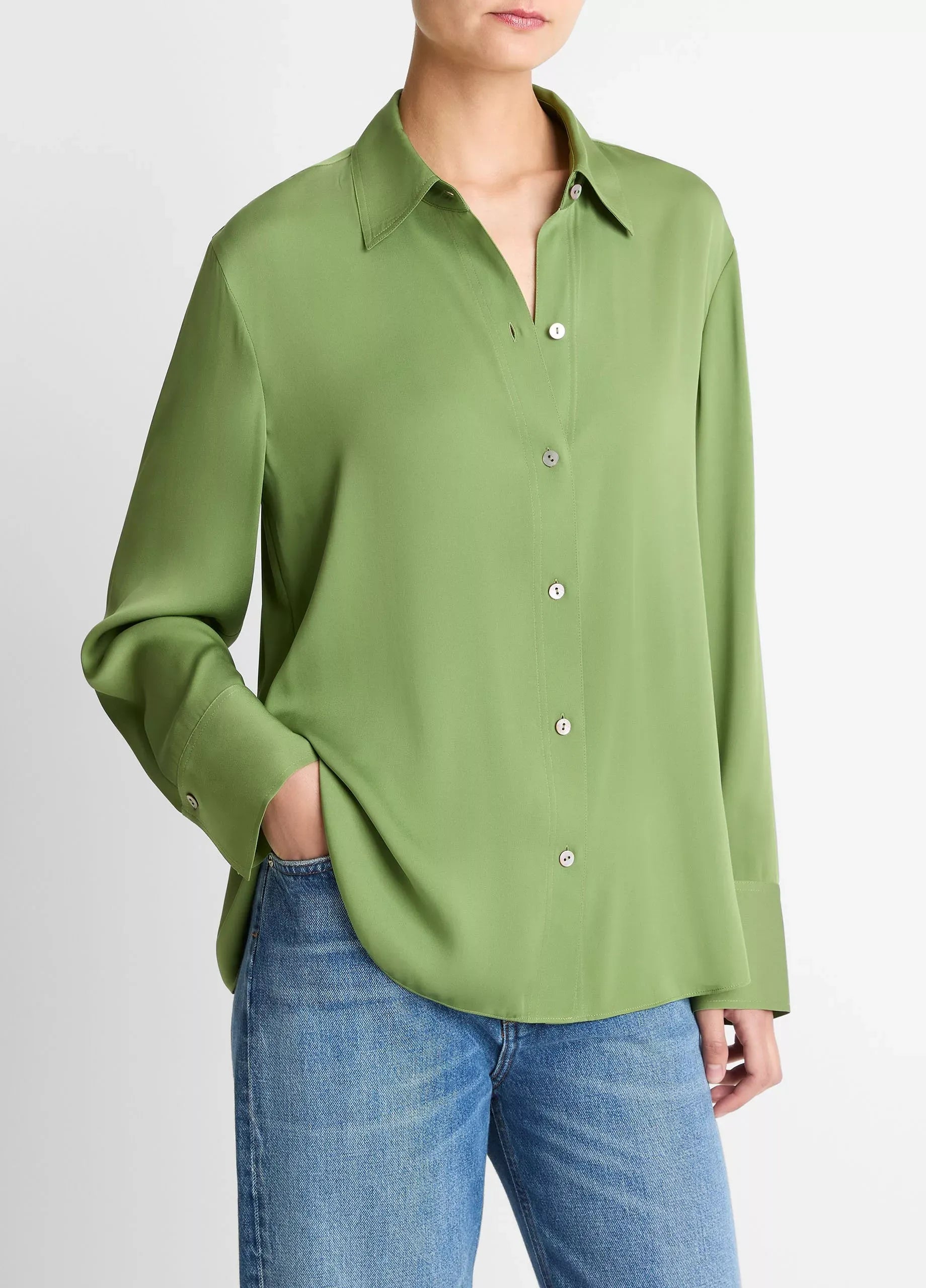 Stretch-silk button-front blouse-VINCE-Verso