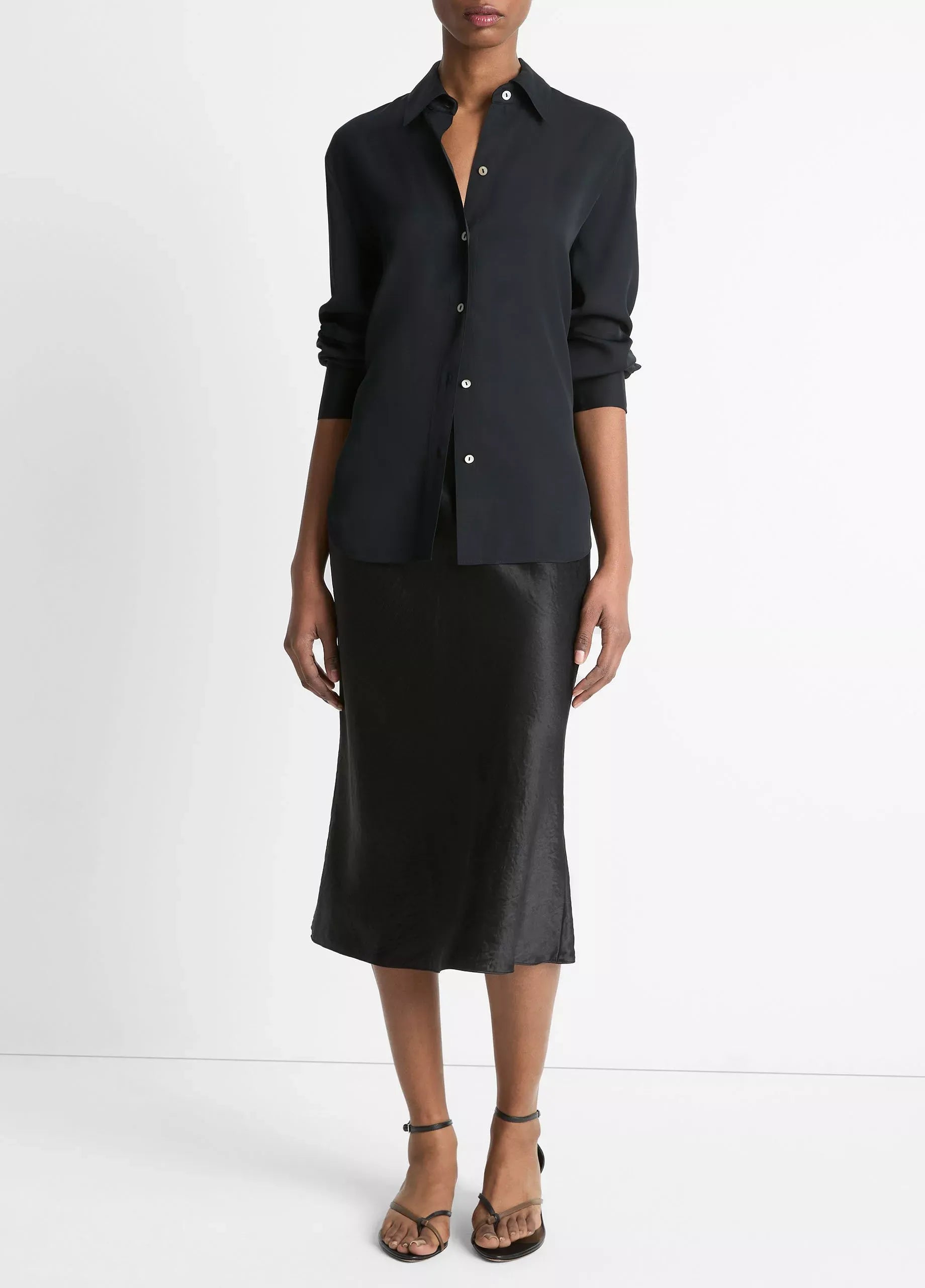 Stretch-silk button-front blouse-VINCE-Verso