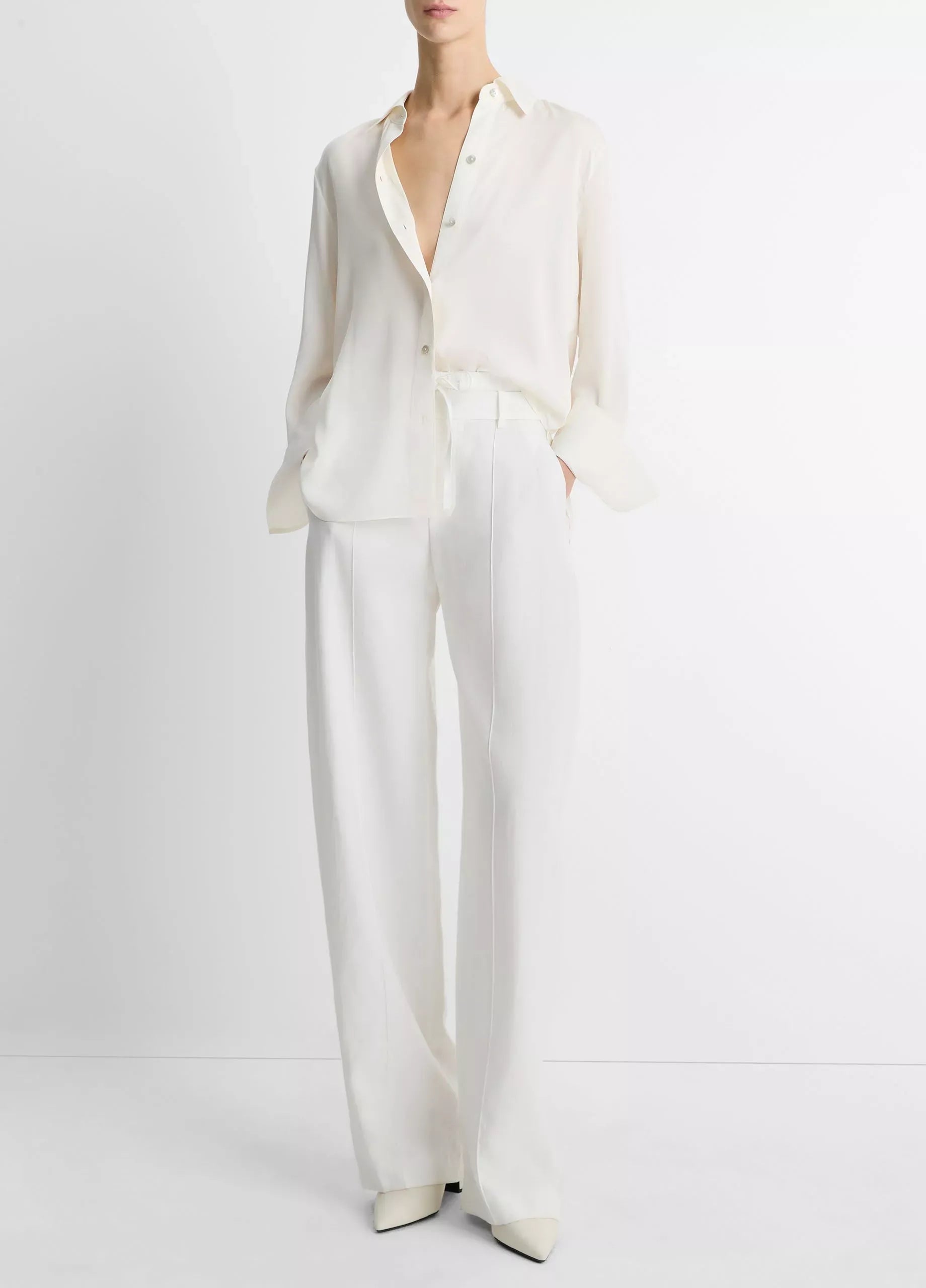 Stretch-silk button-front blouse-VINCE-Verso