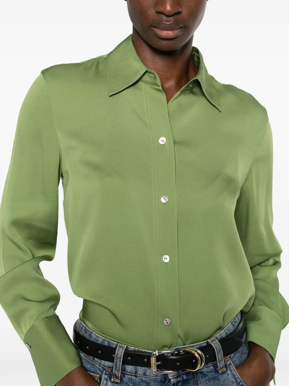 Stretch-silk Button-front Blouse-VINCE-Verso