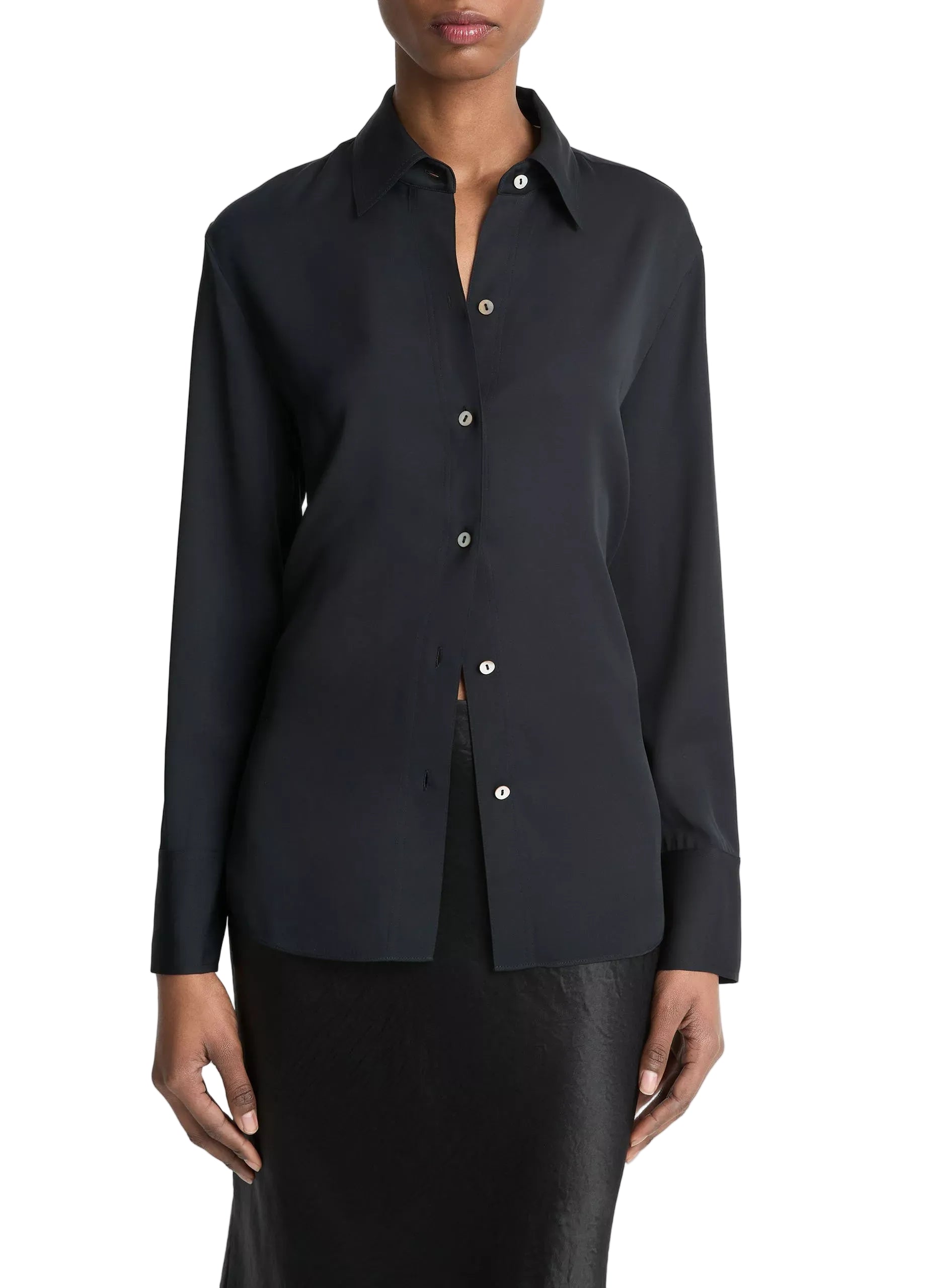 Stretch-silk button-front blouse-VINCE-Verso