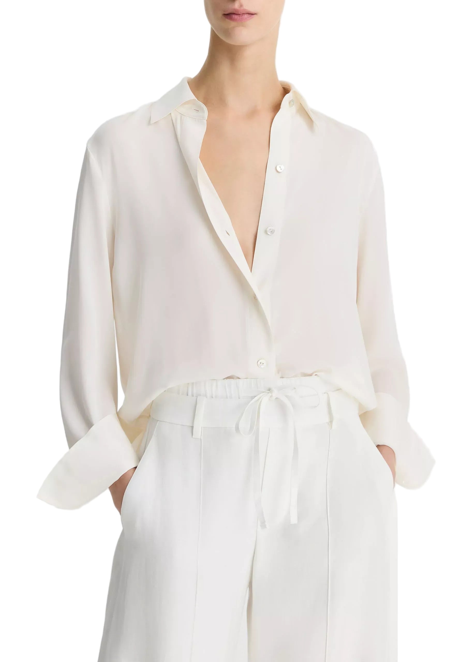 Stretch-silk button-front blouse-VINCE-Verso
