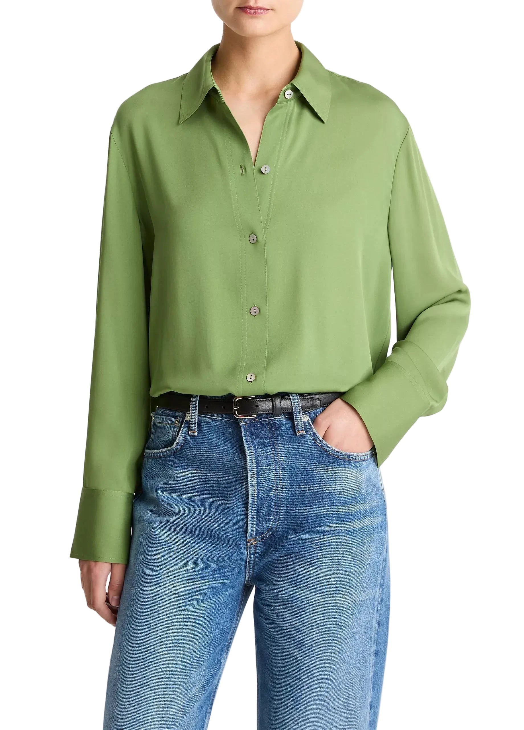 Stretch-silk button-front blouse-VINCE-Verso