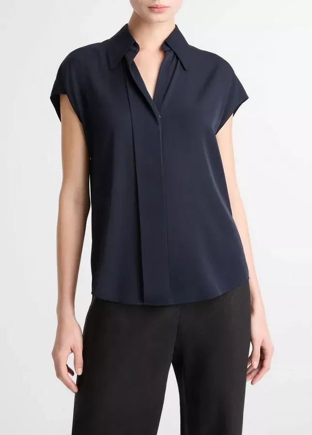 Stretch-silk hidden-placket cap-sleeve blouse-VINCE-Verso