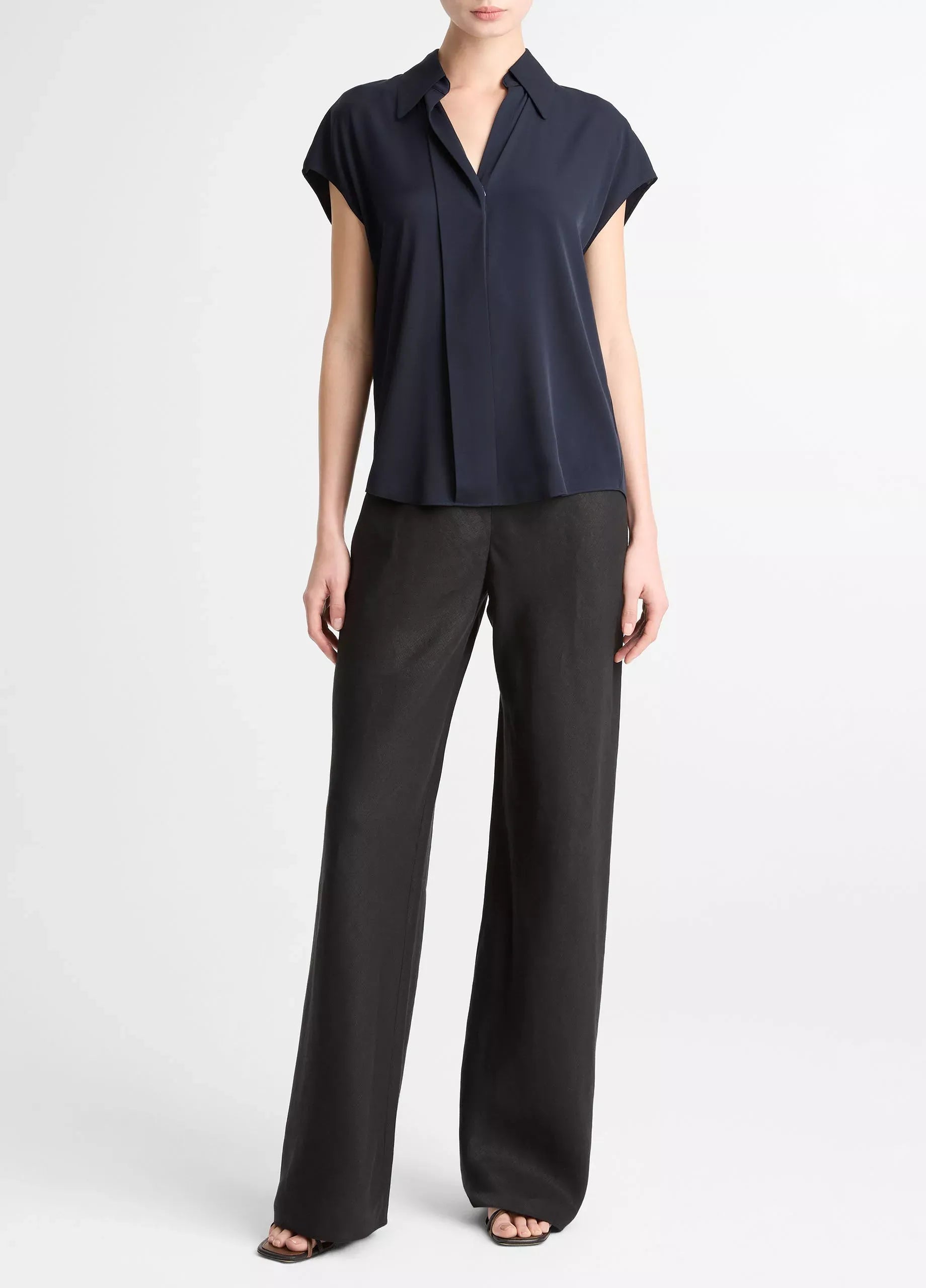 Stretch-silk hidden-placket cap-sleeve blouse-VINCE-Verso