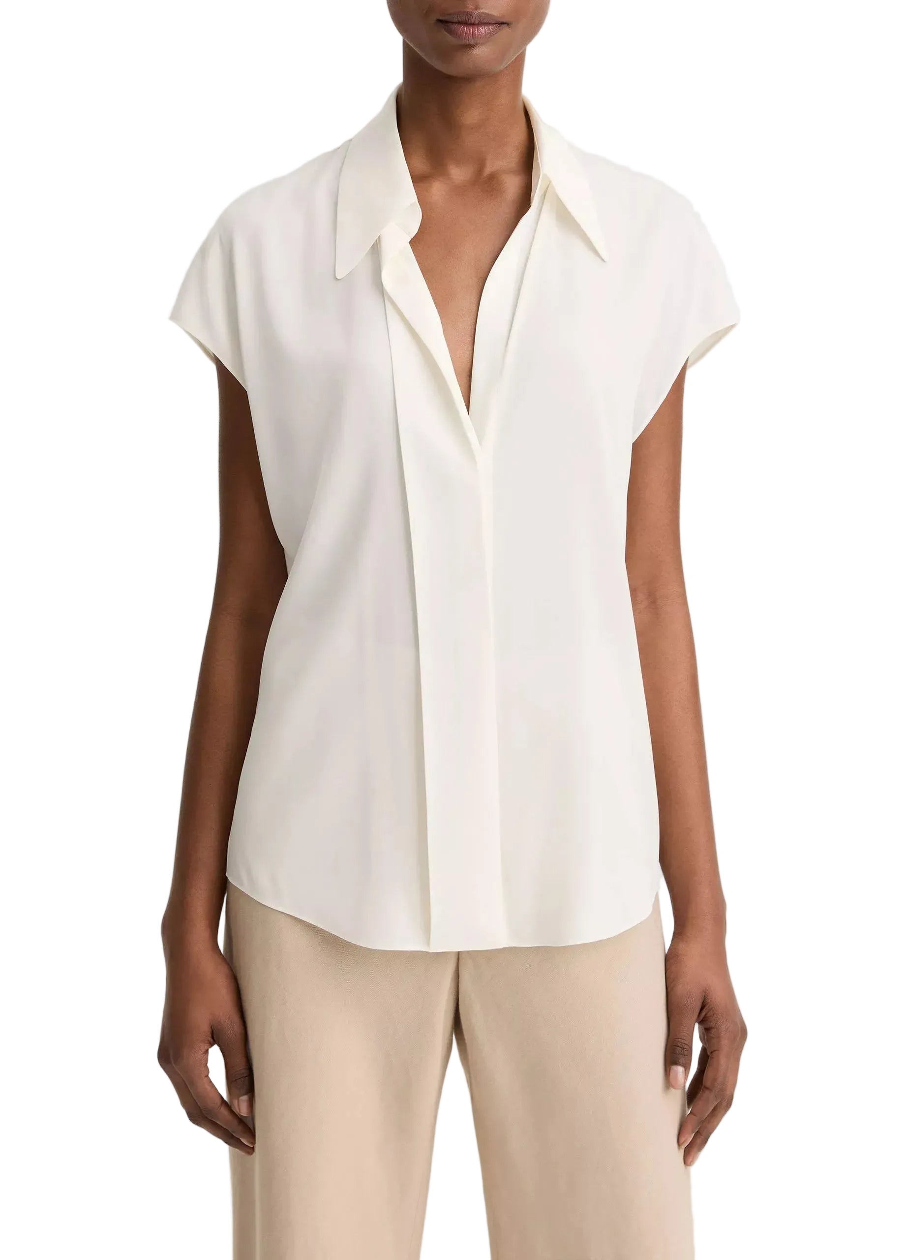 Stretch-silk hidden-placket cap-sleeve blouse-VINCE-307962-XS-Verso