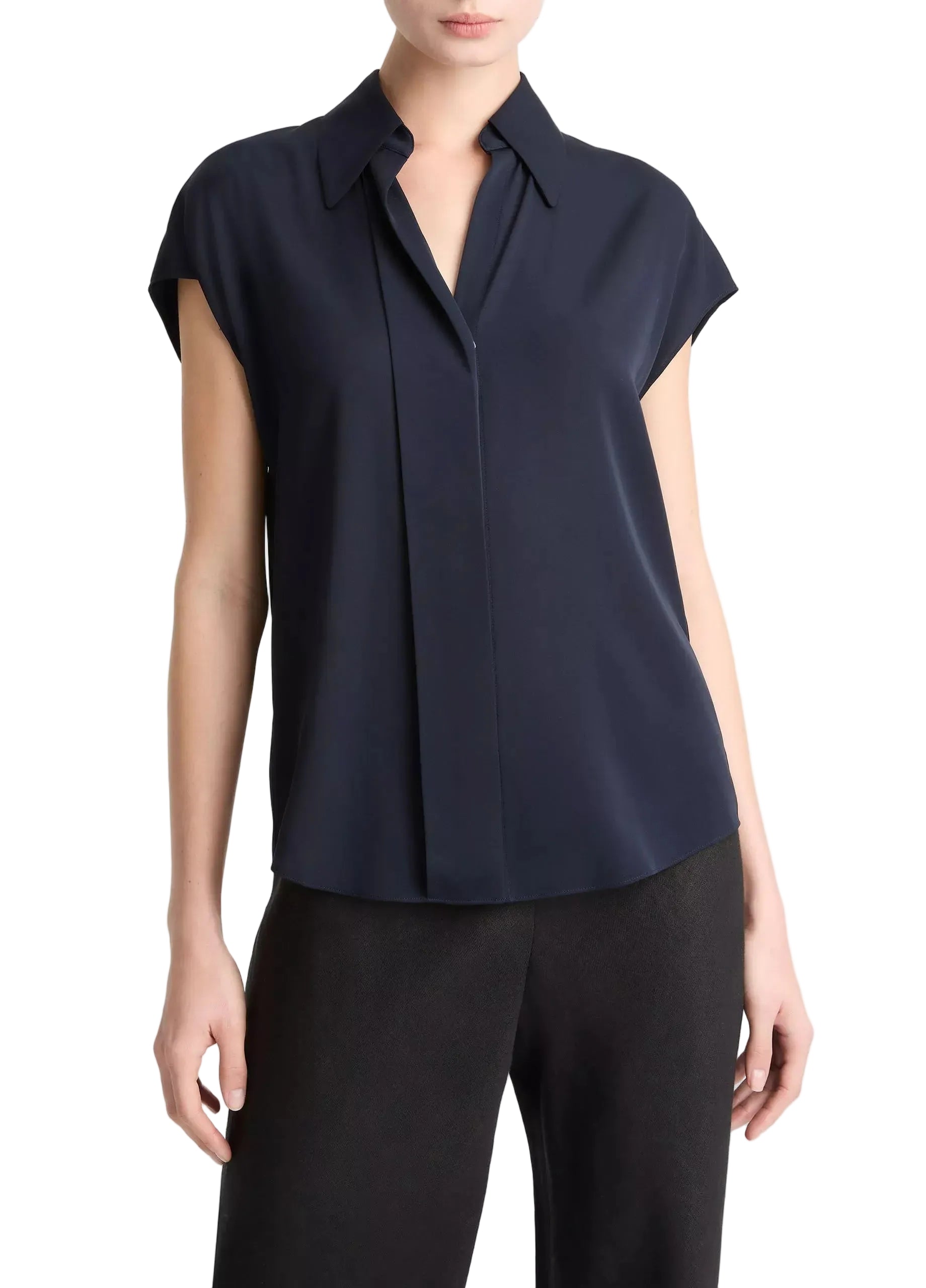 Stretch-silk hidden-placket cap-sleeve blouse-VINCE-307963-XS-Verso