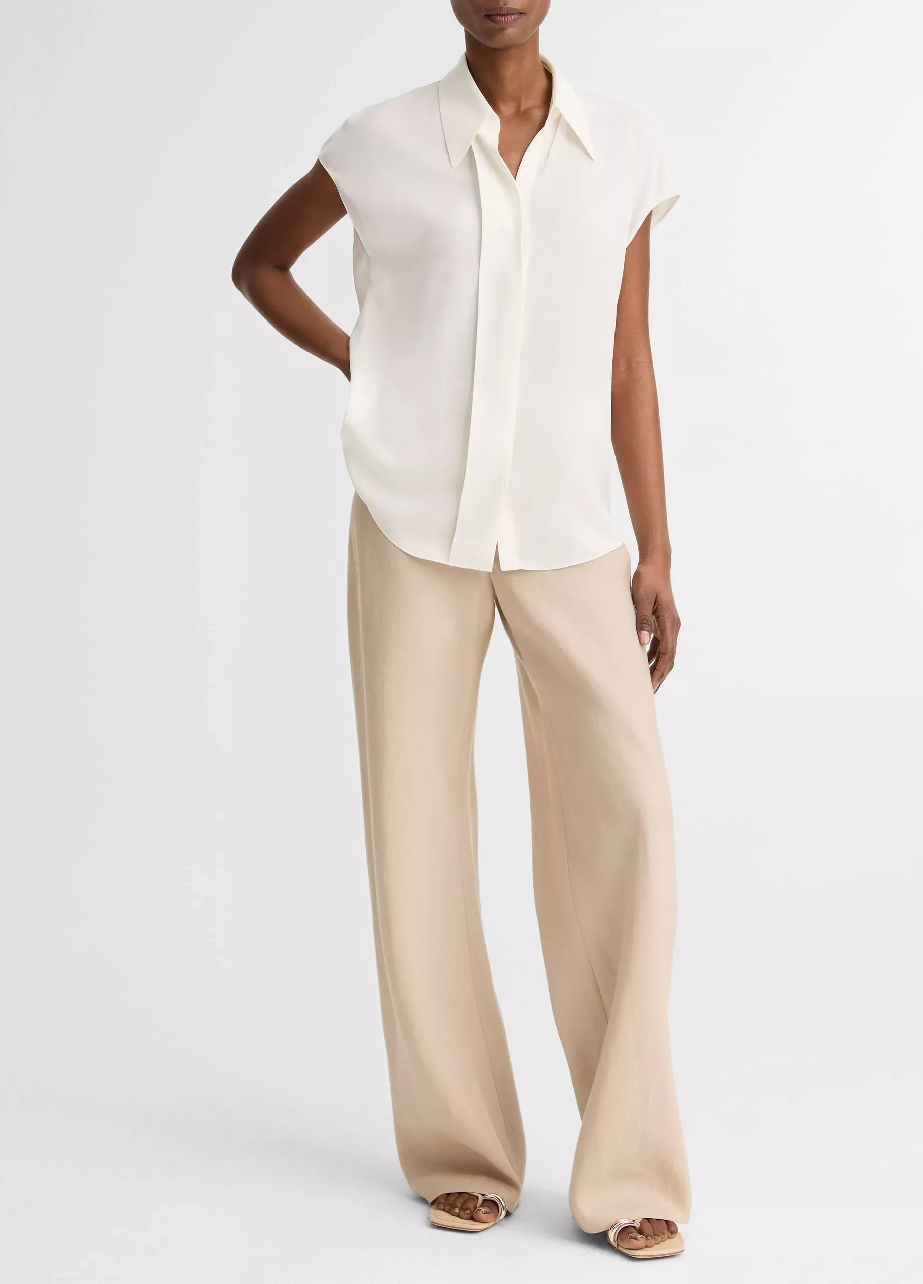 Stretch-silk hidden-placket cap-sleeve blouse-VINCE-Verso