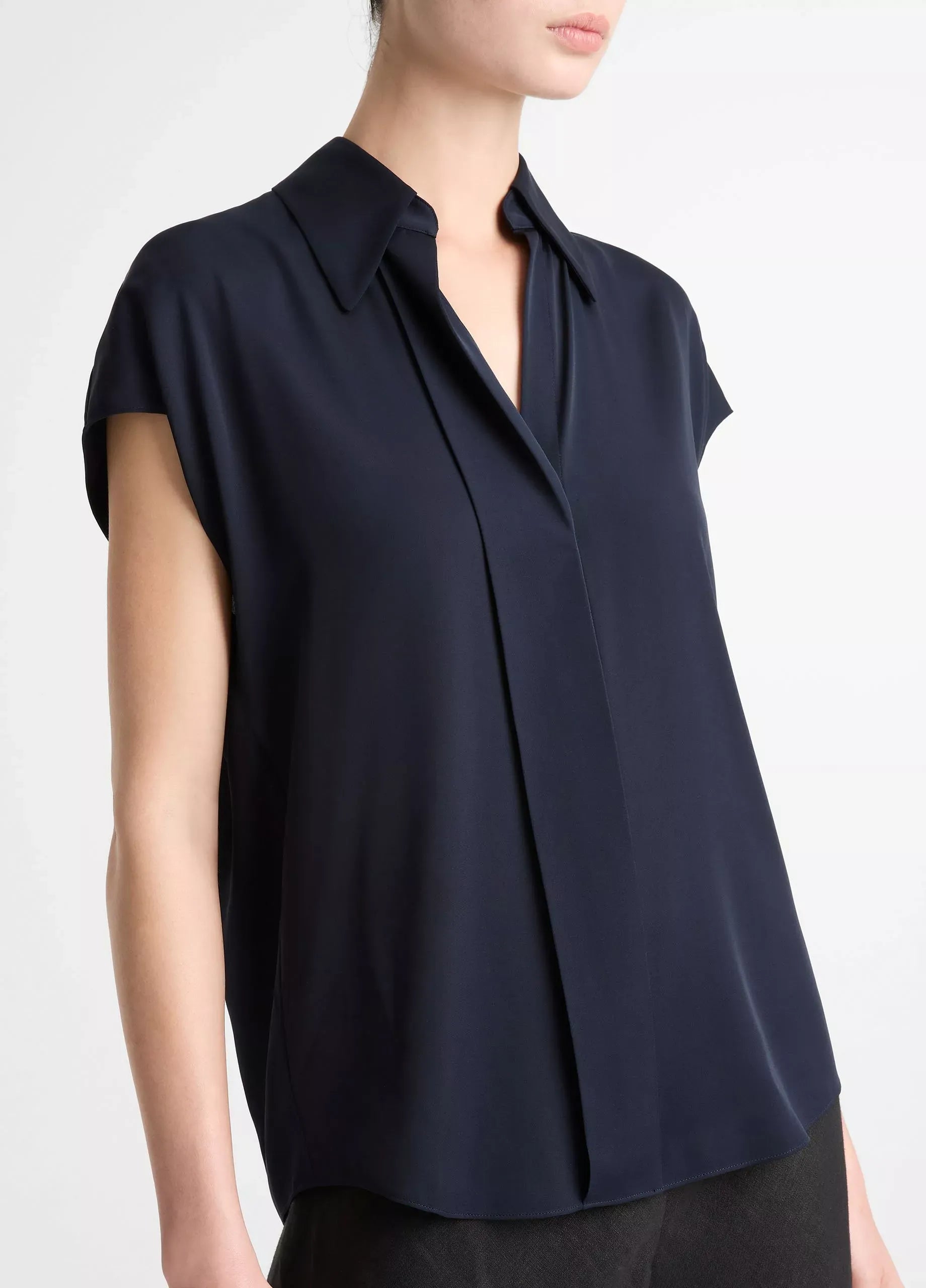 Stretch-silk hidden-placket cap-sleeve blouse-VINCE-Verso