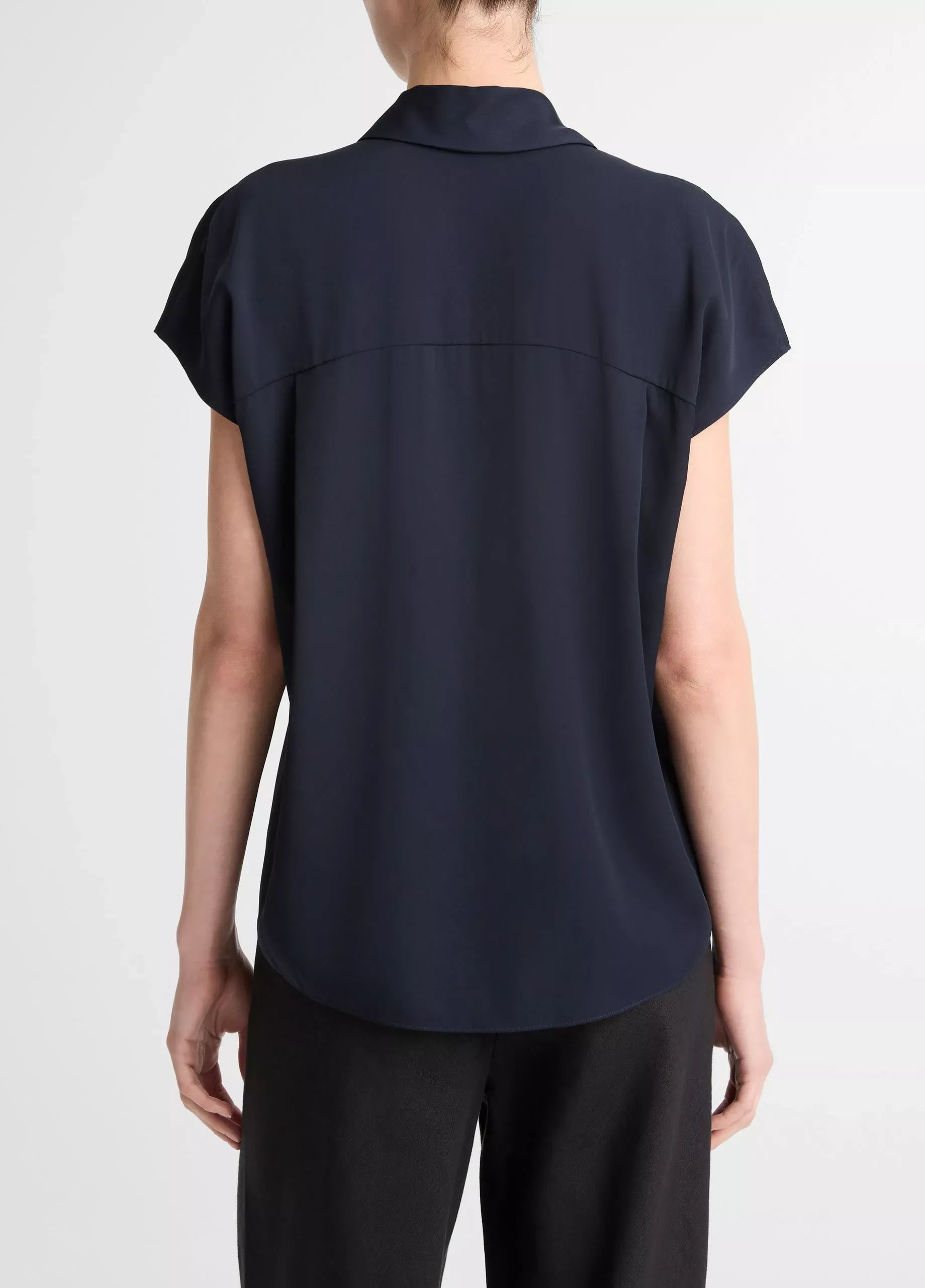 Stretch-silk hidden-placket cap-sleeve blouse-VINCE-Verso