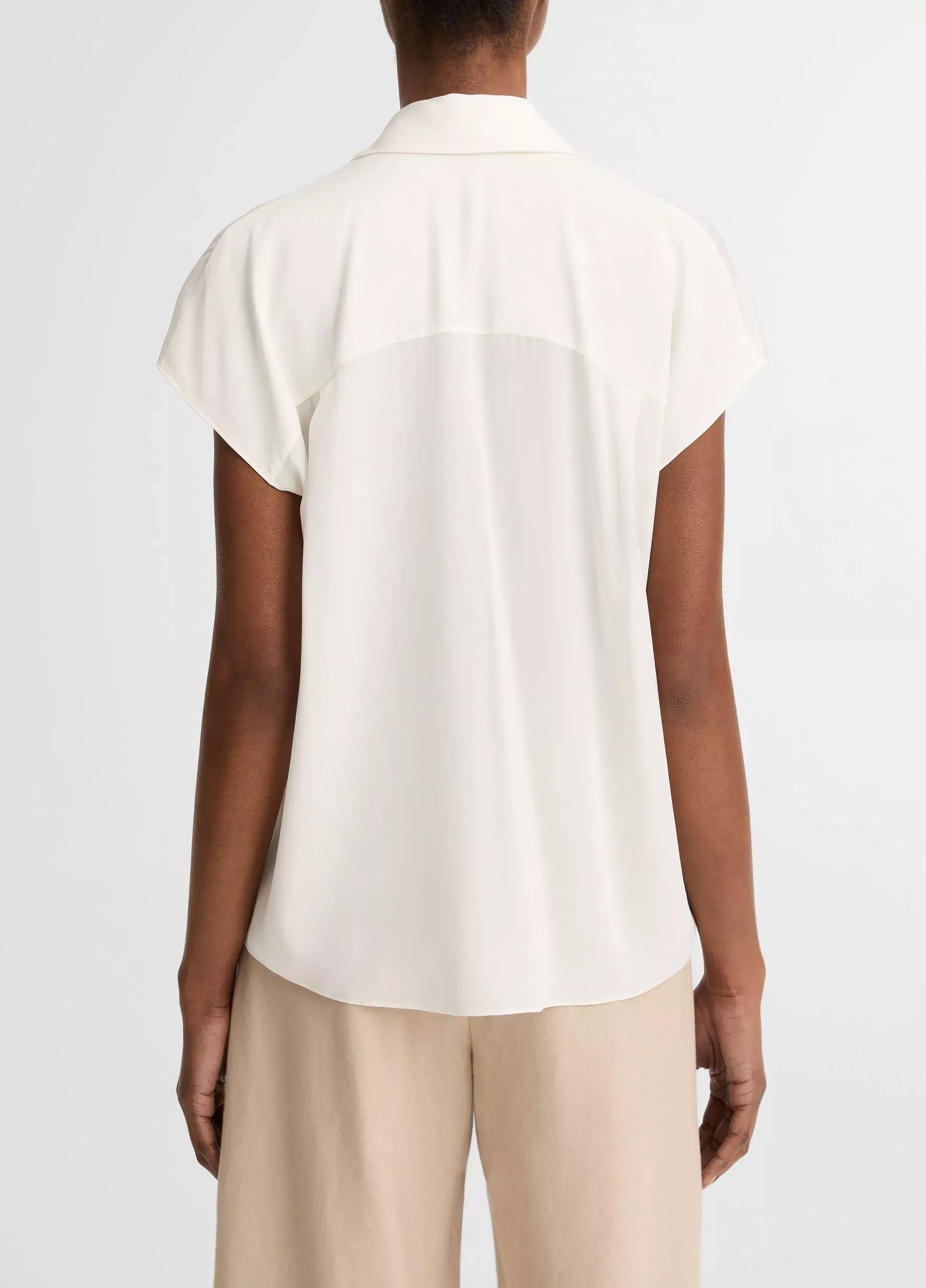 Stretch-silk hidden-placket cap-sleeve blouse-VINCE-Verso