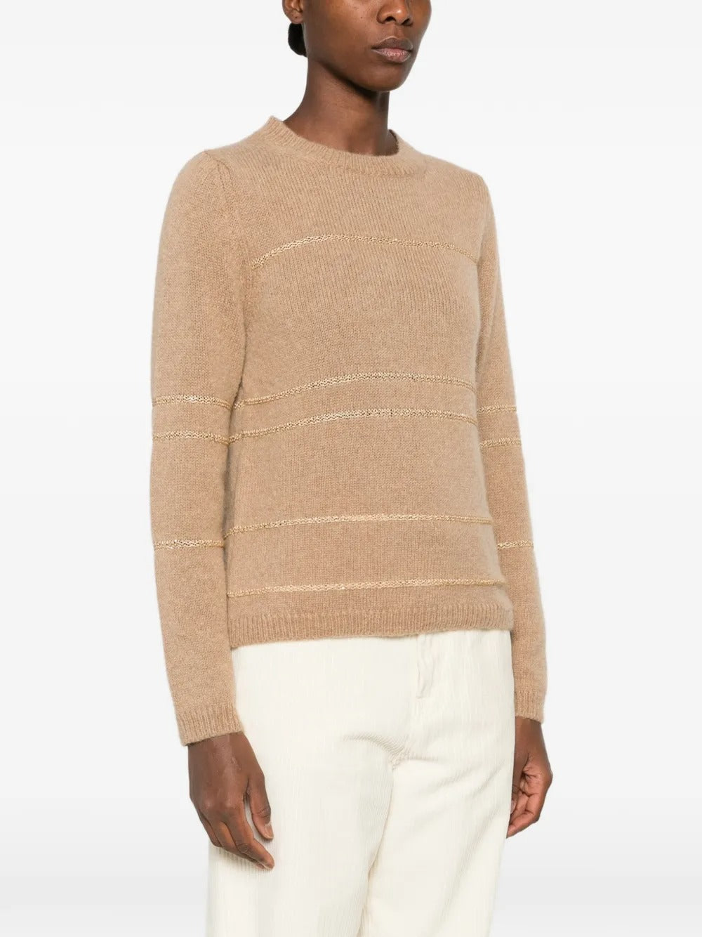 Stripe-detail crew-neck sweater-FABIANA FILIPPI-Verso