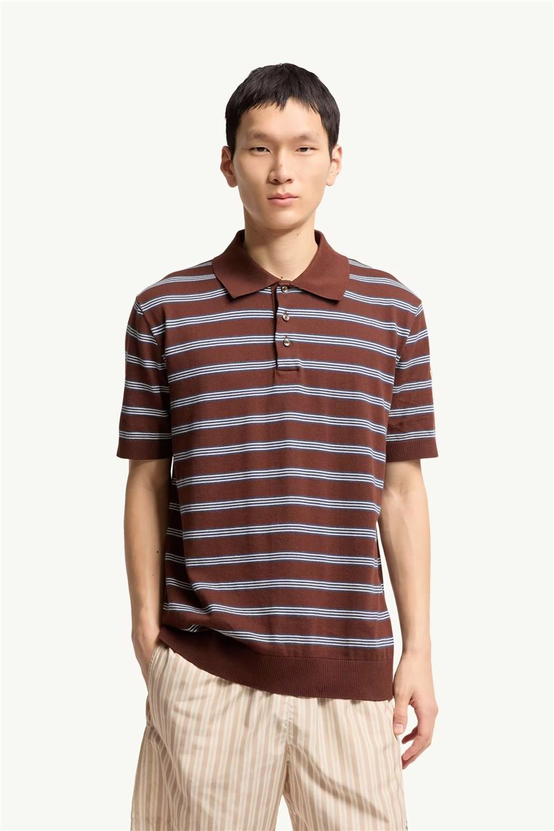 Striped Cotton Polo Shirt-MONCLER-Verso