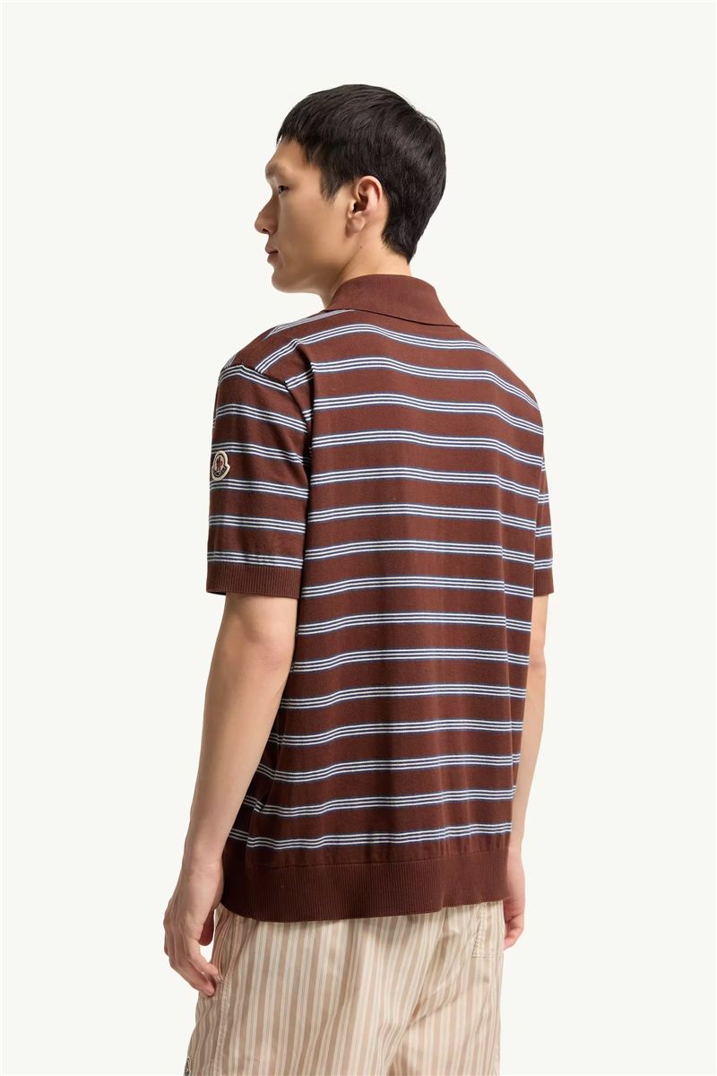 Striped Cotton Polo Shirt-MONCLER-Verso