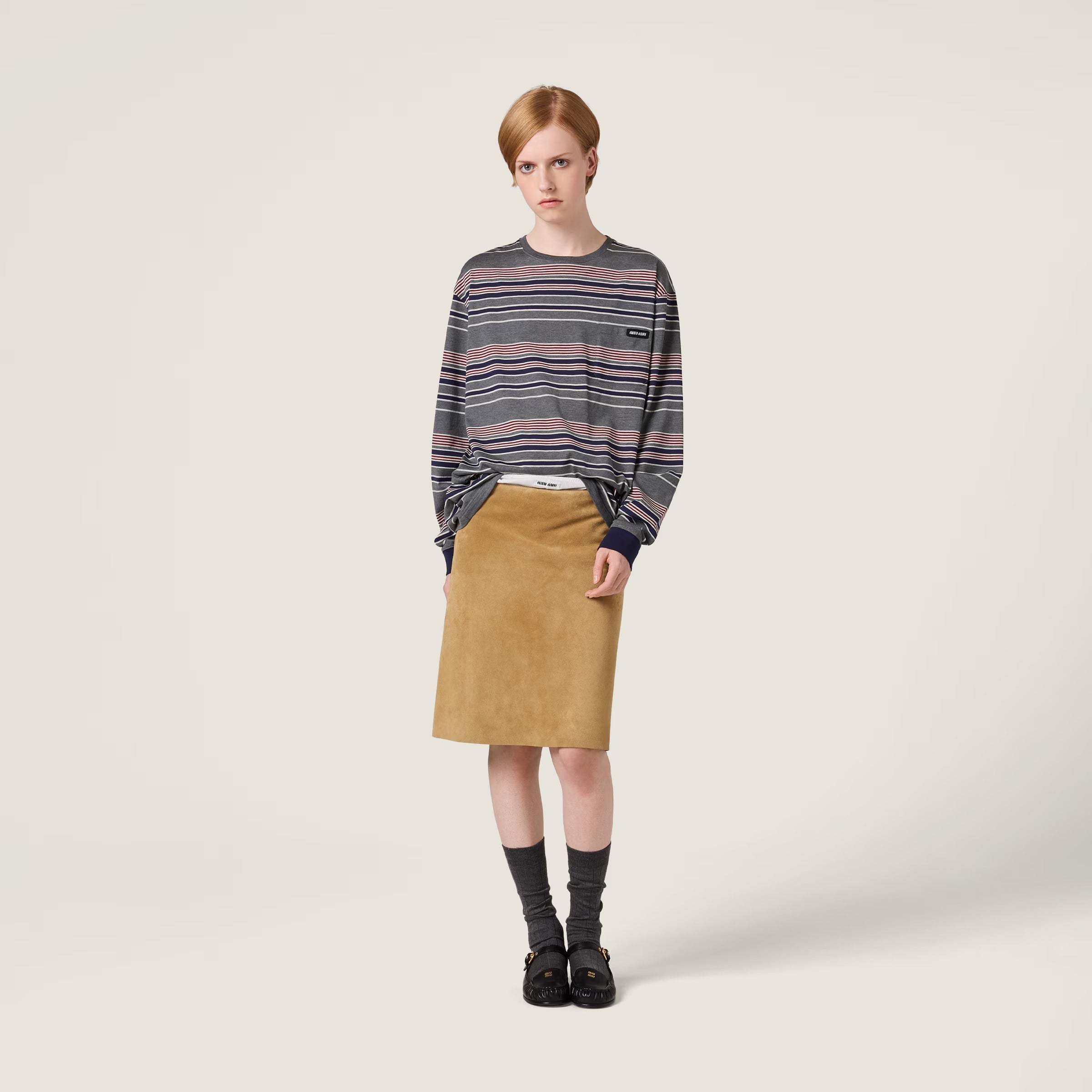 Striped jersey t-shirt-MIU MIU-Verso