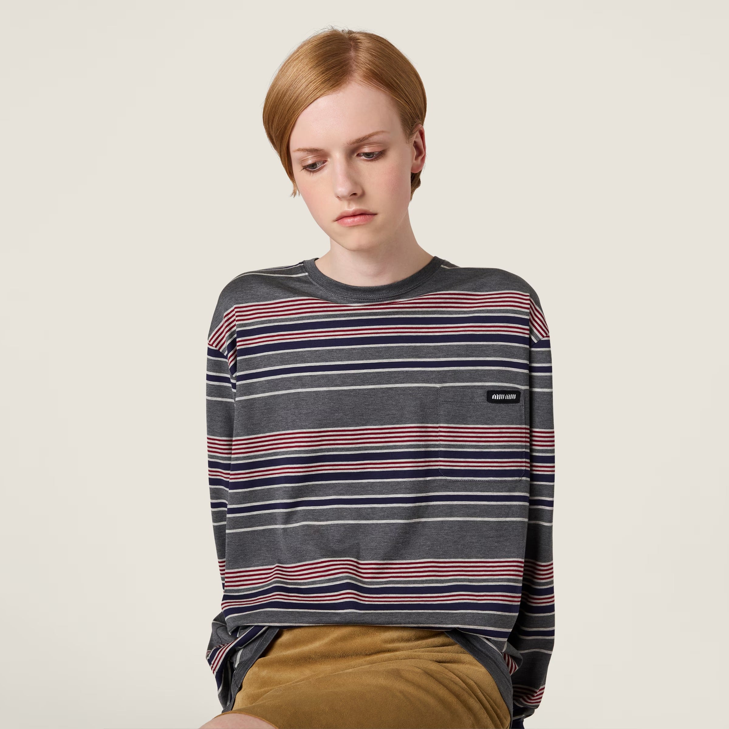 Striped jersey t-shirt-MIU MIU-Verso