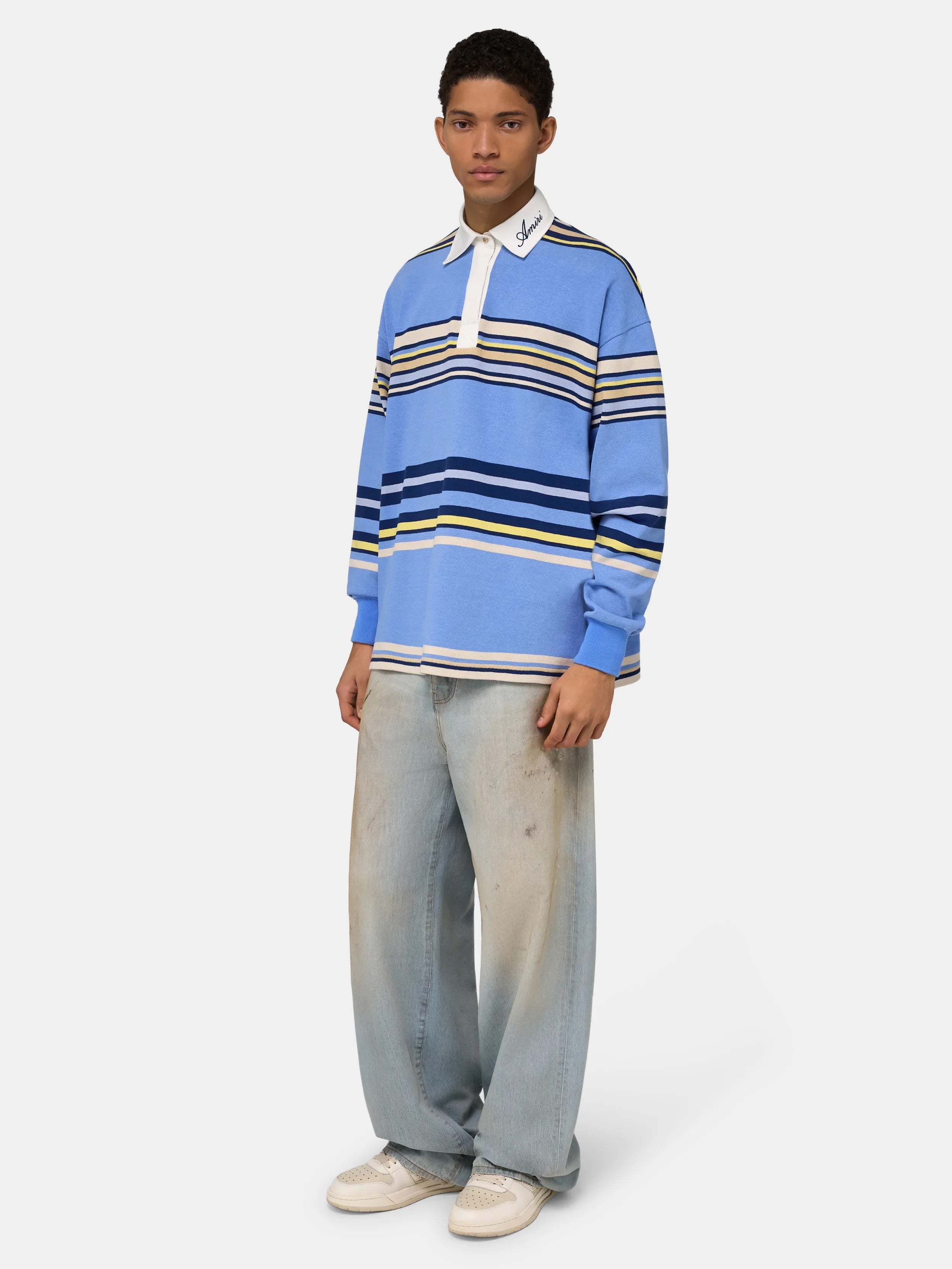Striped oversized long sleeve polo-AMIRI-Verso