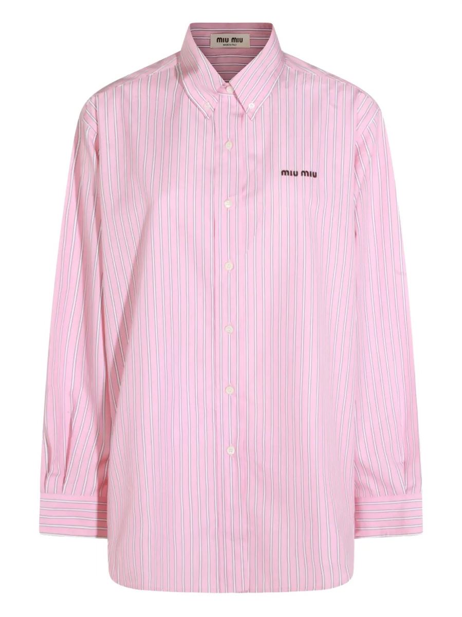Striped-pattern logo-embroidered shirt-MIU MIU-Verso