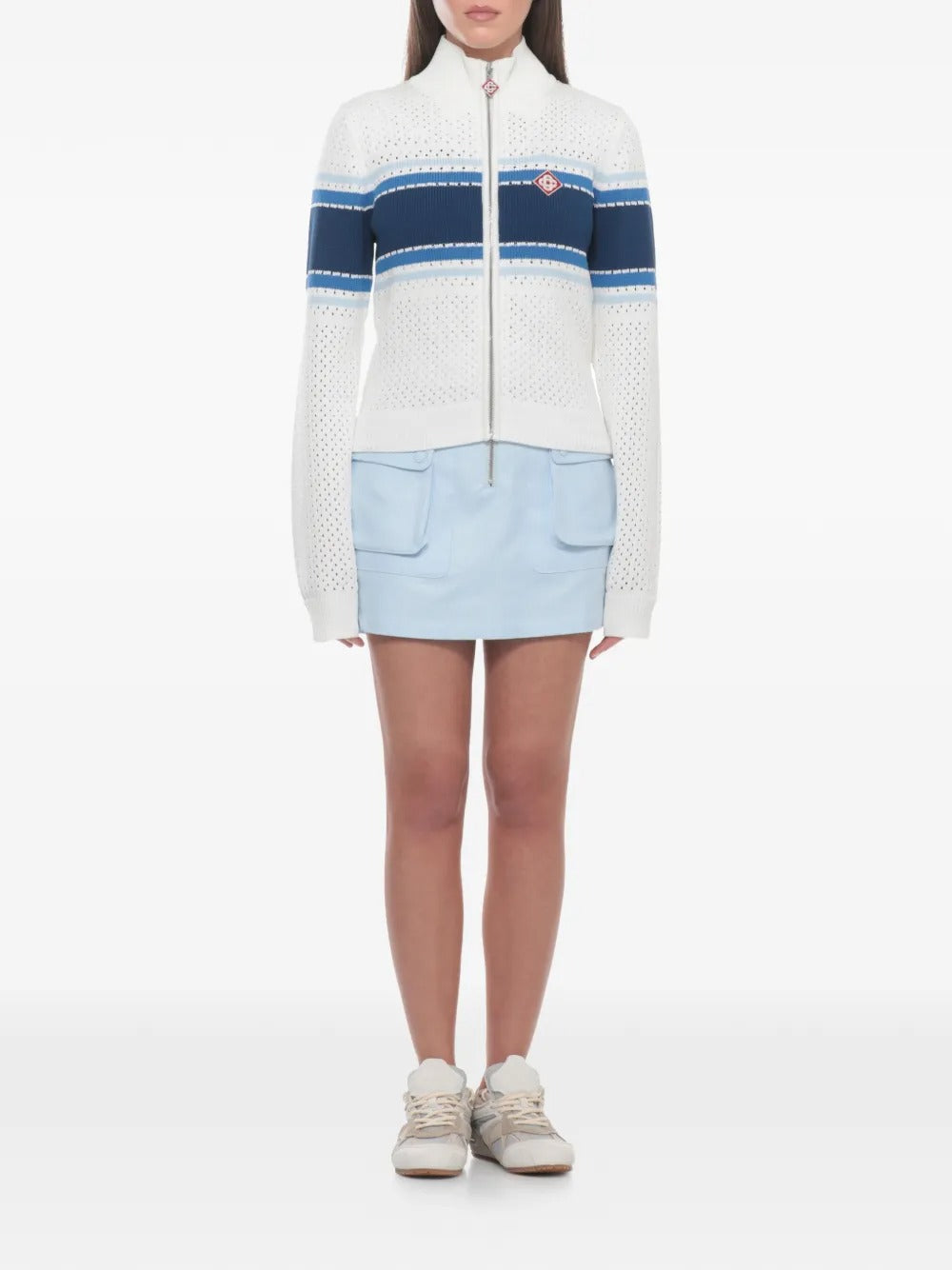 Striped pointelle-knit cardigan-CASABLANCA-Verso