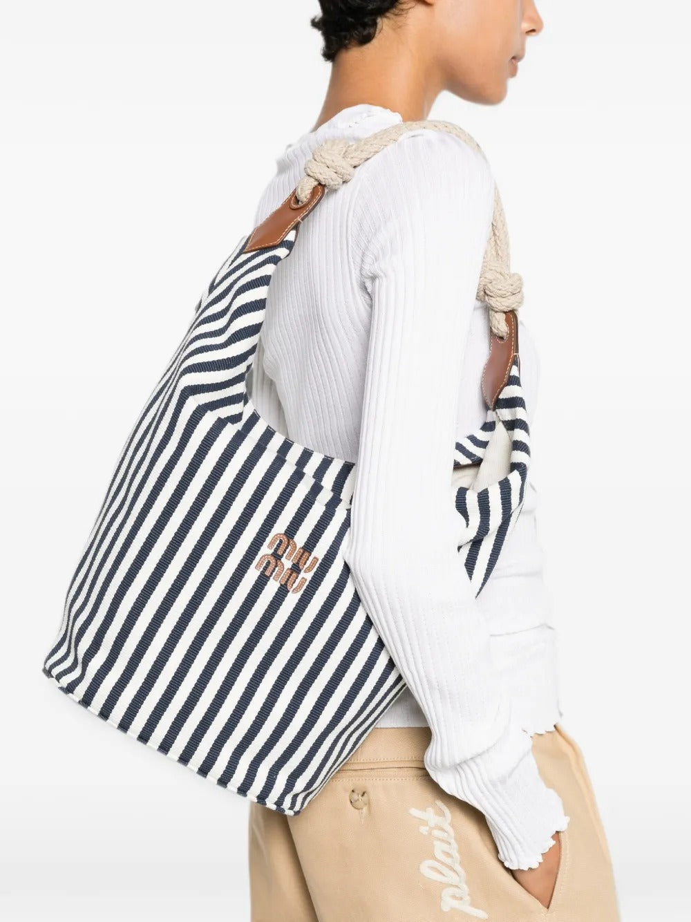Striped rope-handle shoulder bag-MIU MIU-Verso