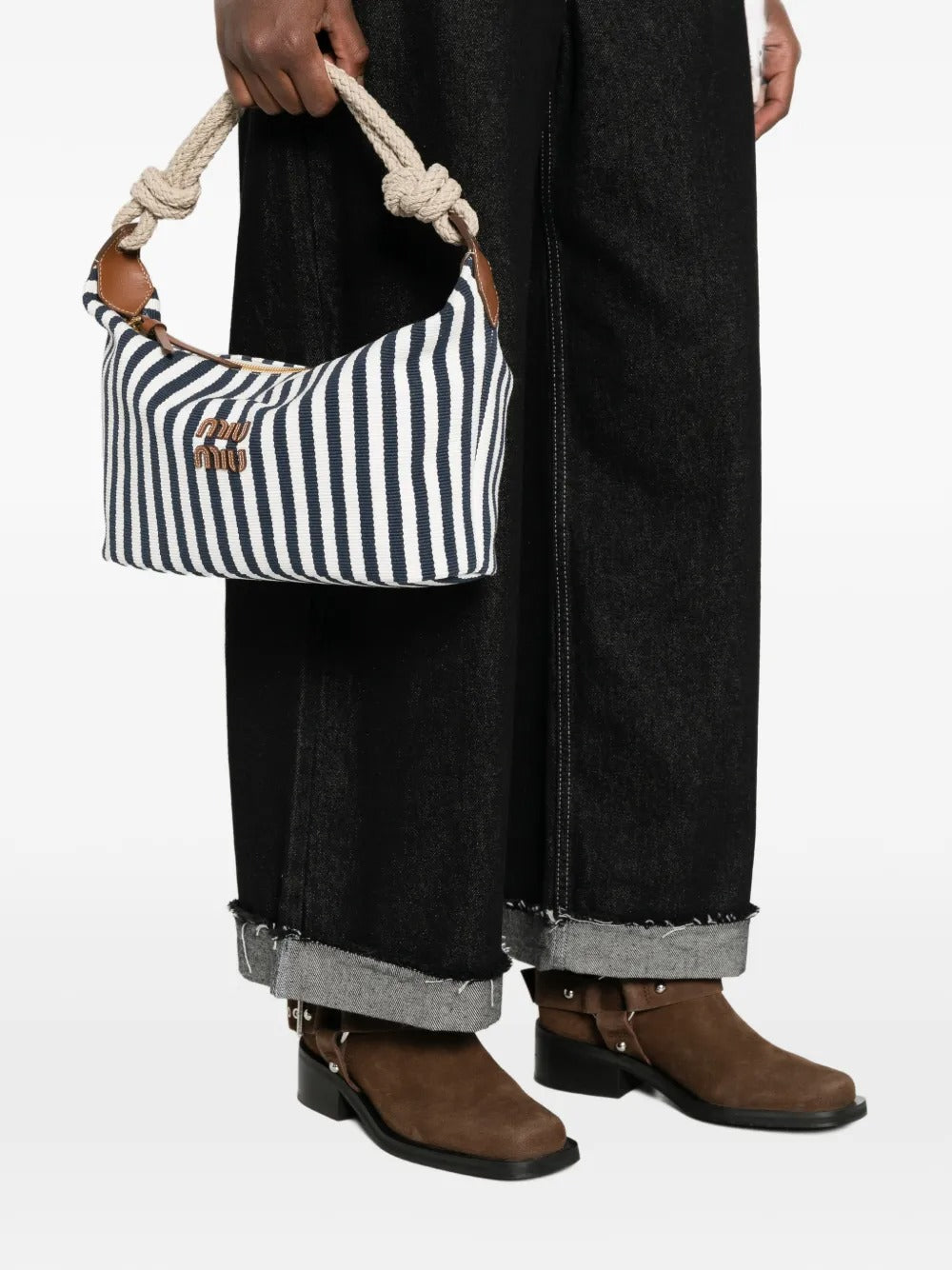 Striped Rope-Handle Tote Bag