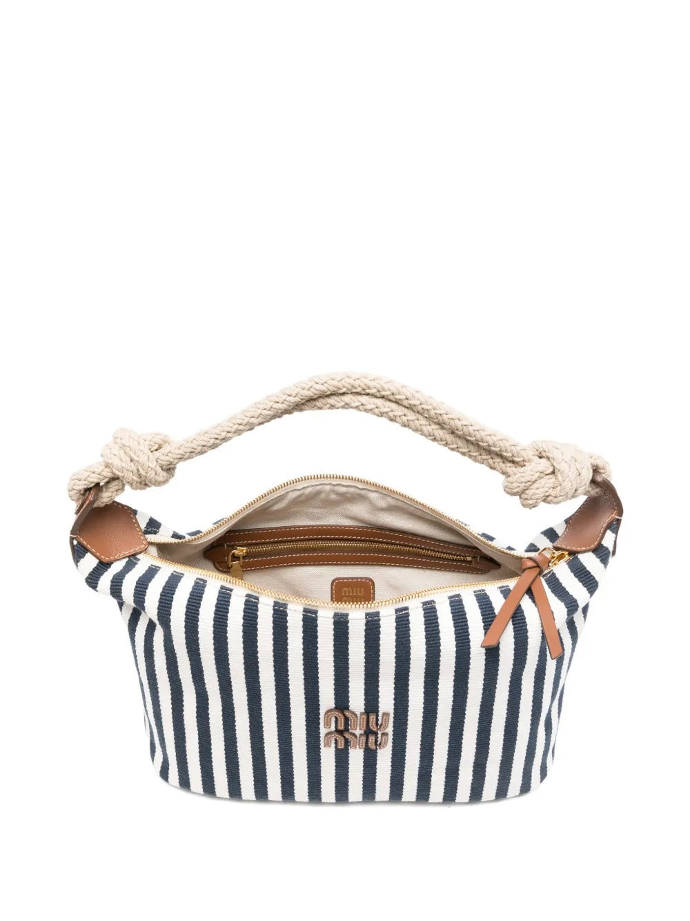 Striped rope-handle tote bag-MIU MIU-Verso