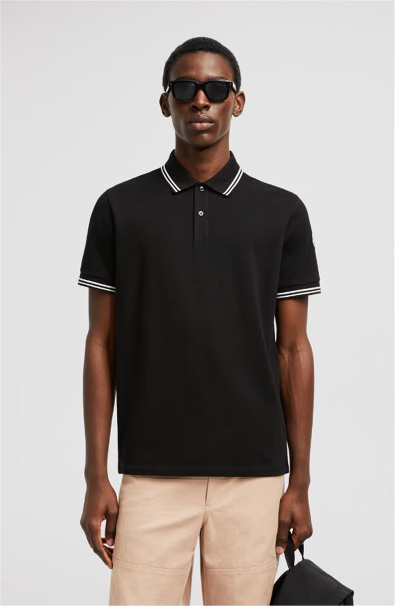 STRIPED TRIM COTTON PIQUET POLO SHIRT - MONCLER - Verso