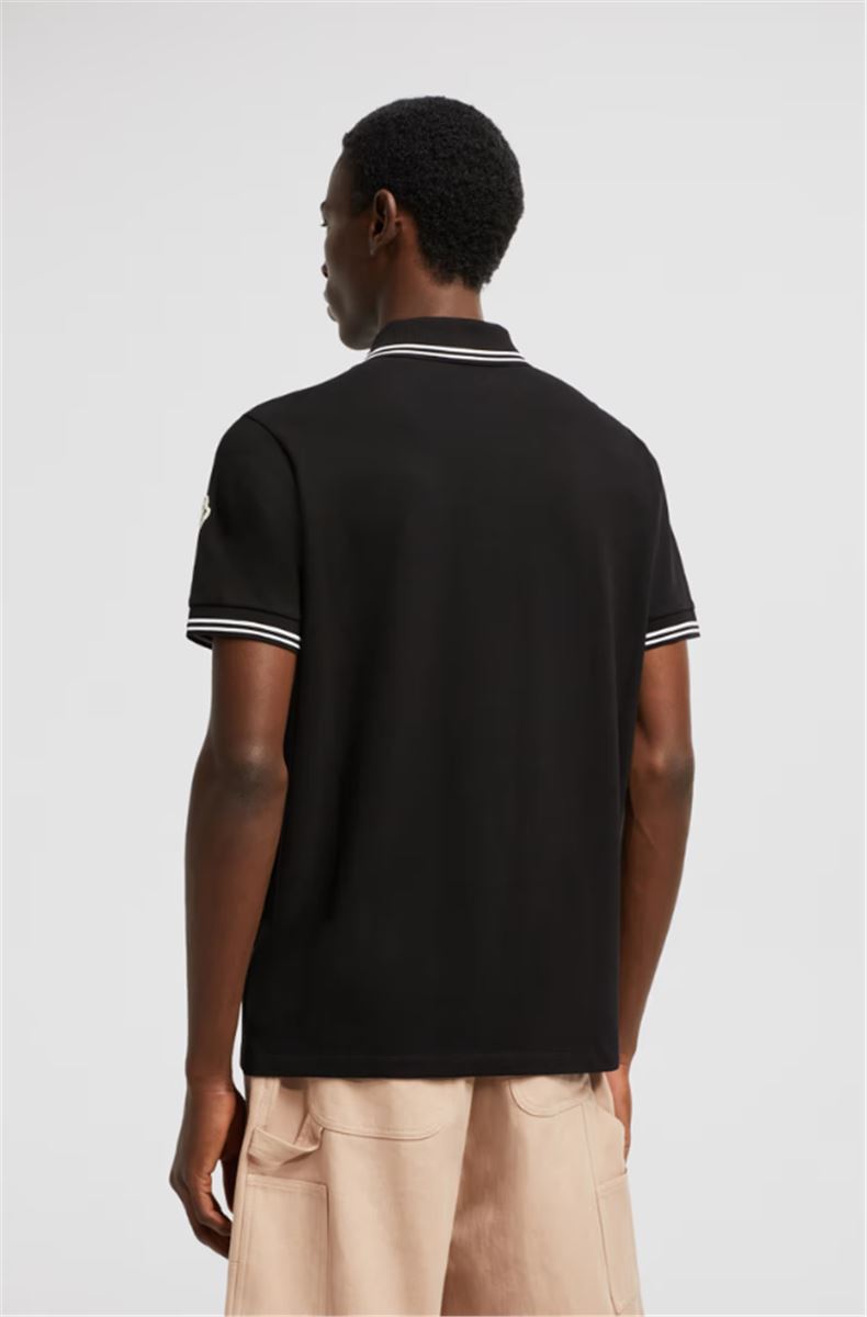 STRIPED TRIM COTTON PIQUET POLO SHIRT - MONCLER - Verso
